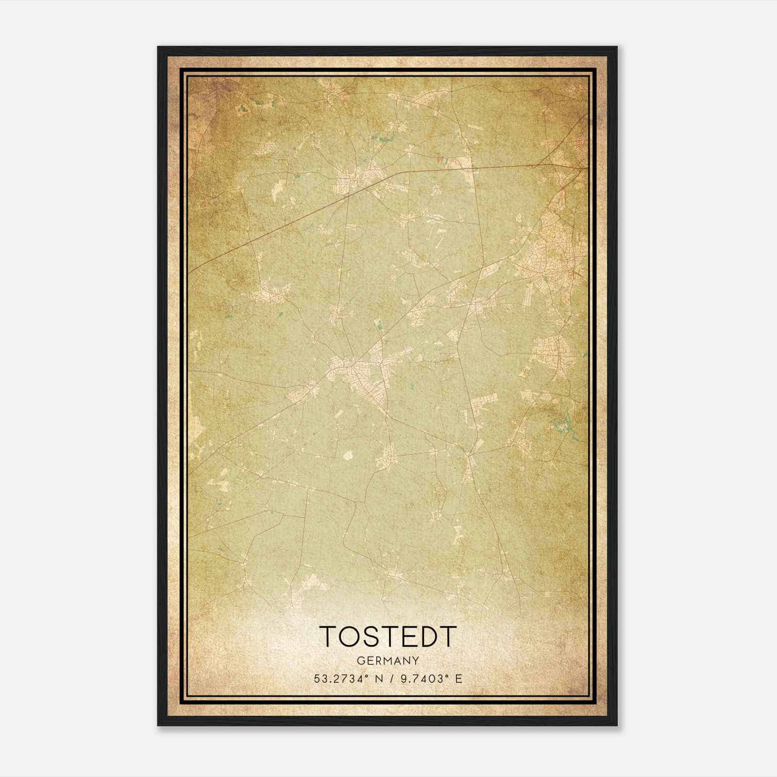 Vintage Tostedt Germany Map Poster, Tostedt City Road Wall Art Print