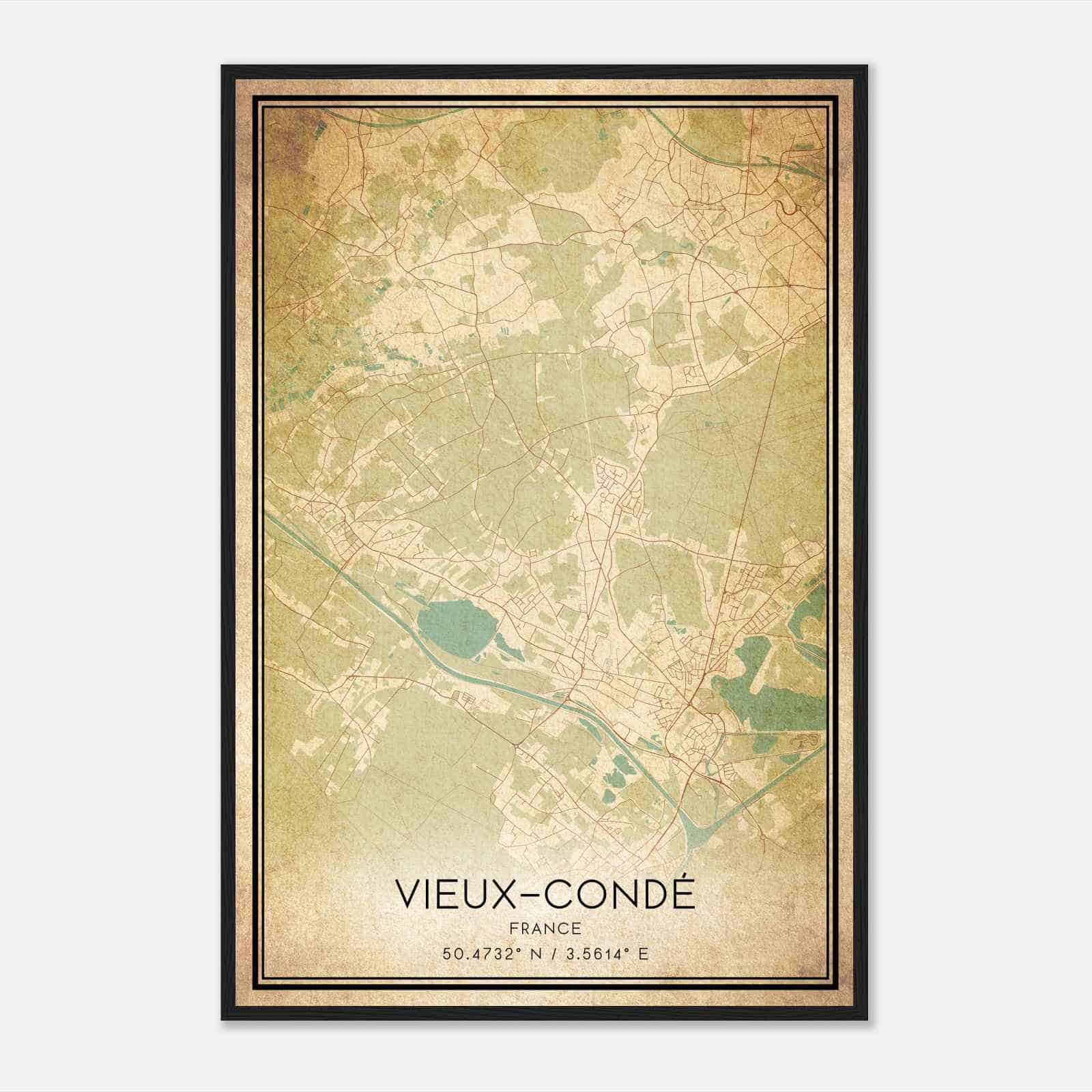 Vintage Vieux-Conde France Map Poster, Vieux-Conde City Road Wall Art Print