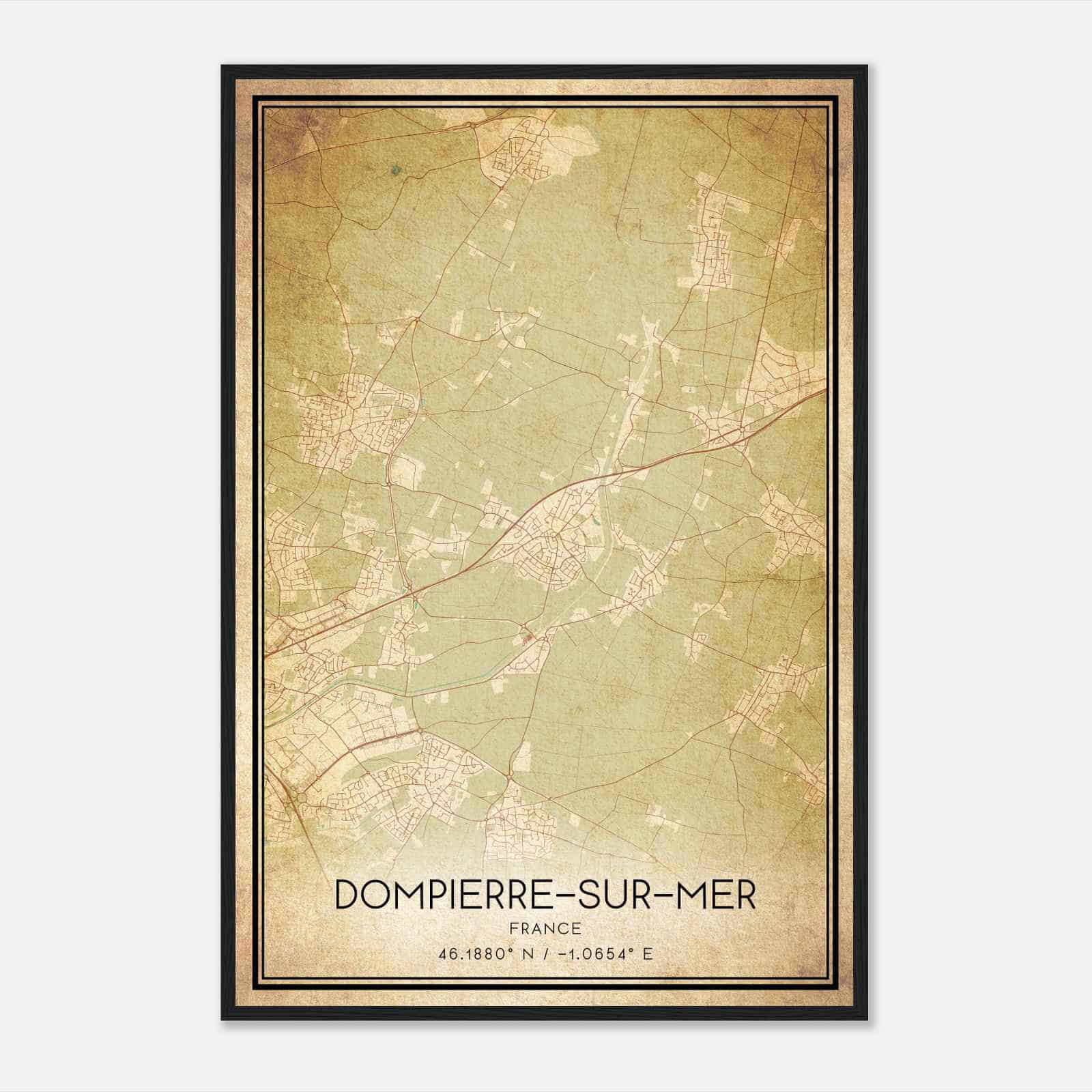 Vintage Dompierre-sur-Mer France Map Poster, Dompierre-sur-Mer City Road Wall Art Print