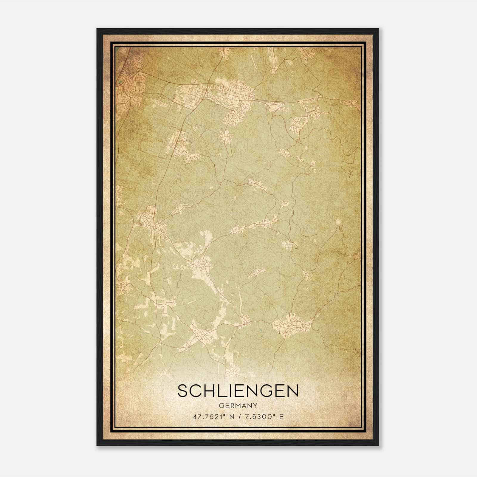 Vintage Schliengen Germany Map Poster, Schliengen City Road Wall Art Print