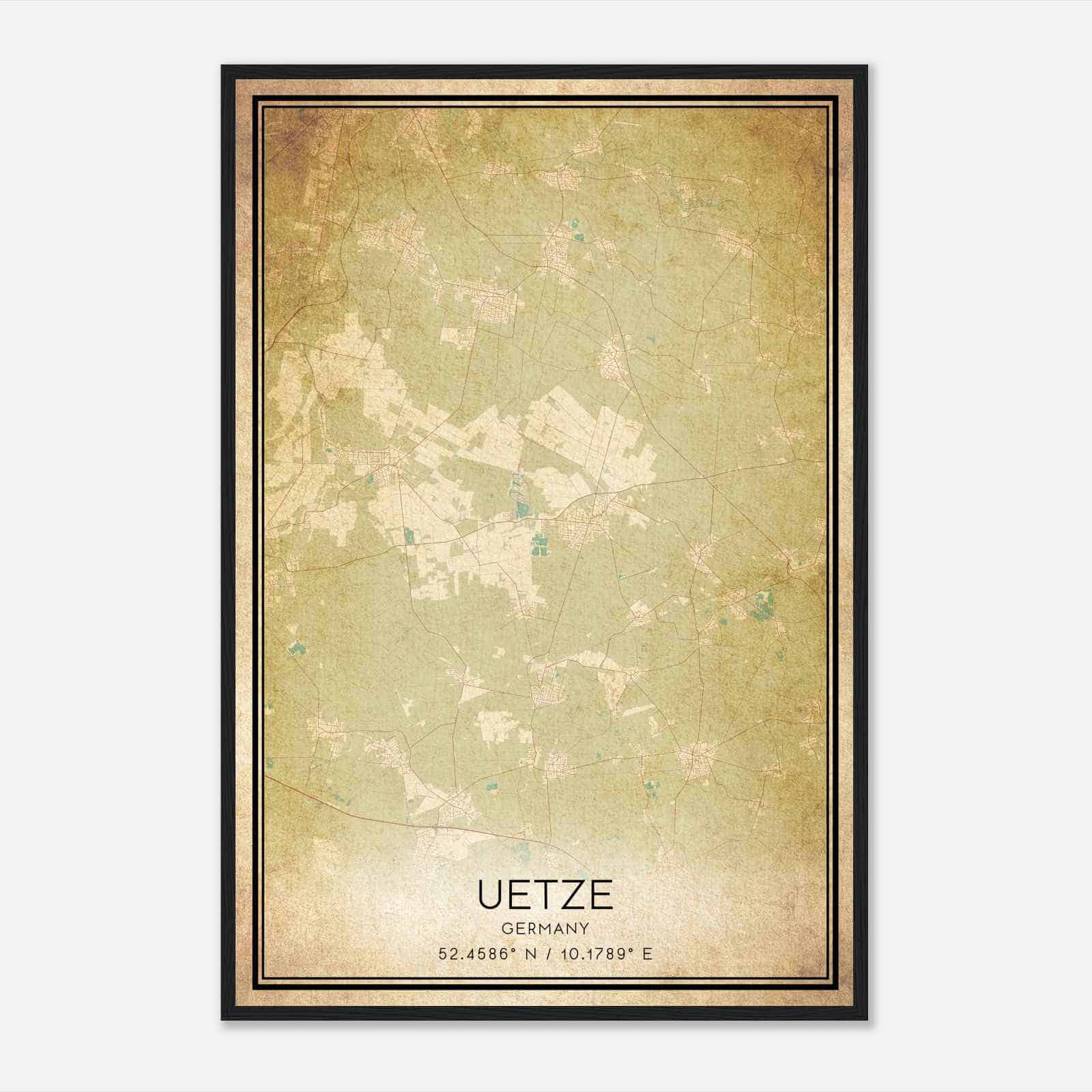 Vintage Uetze Germany Map Poster, Uetze City Road Wall Art Print