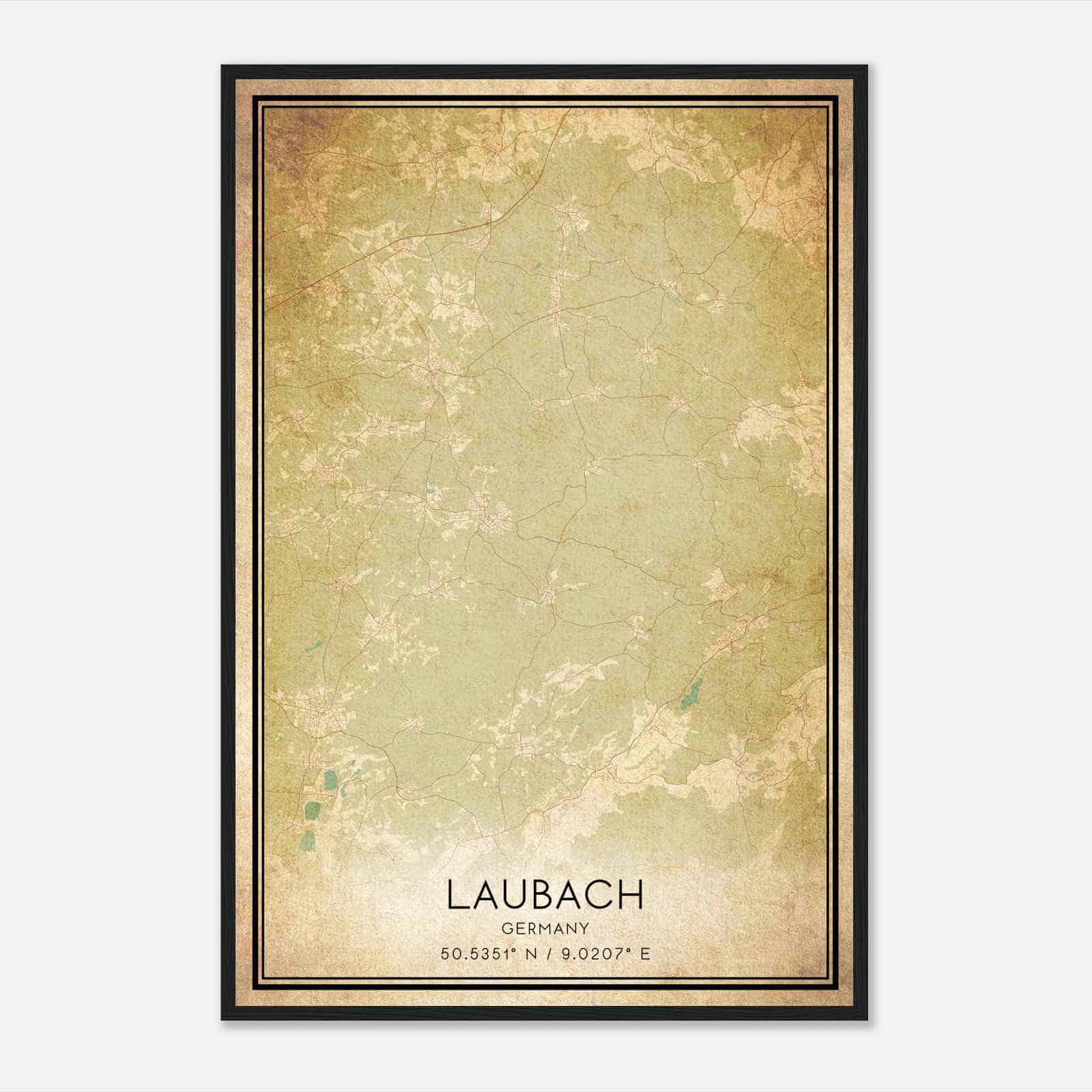 Vintage Laubach Germany Map Poster, Laubach City Road Wall Art Print