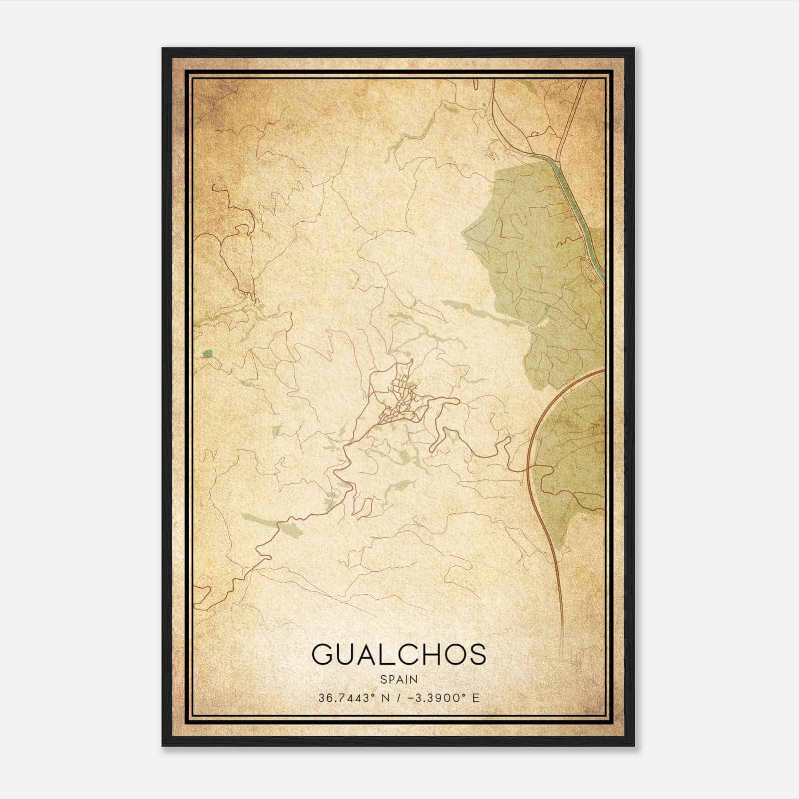 Vintage Gualchos Spain Map Poster, Gualchos City Road Wall Art Print