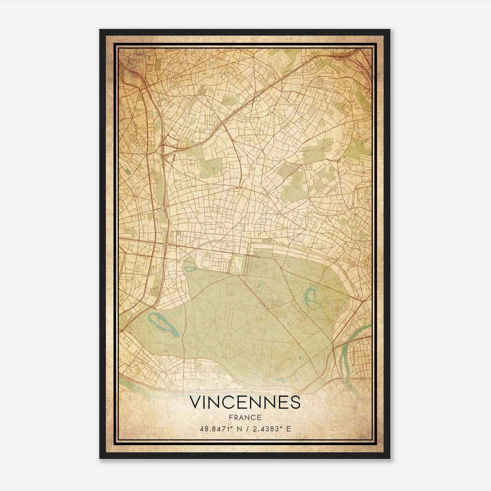 Vintage Vincennes France Map Poster, Vincennes City Road Wall Art Print