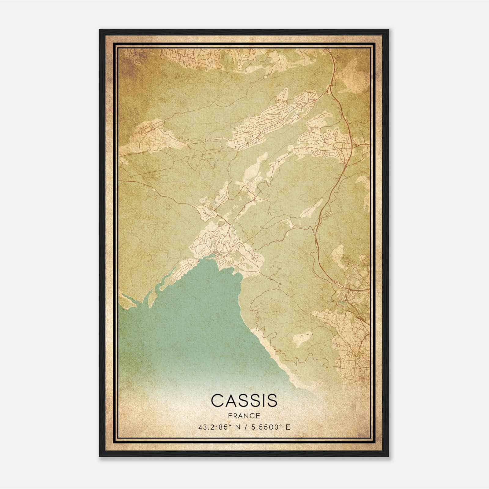 Vintage Cassis France Map Poster, Cassis City Road Wall Art Print