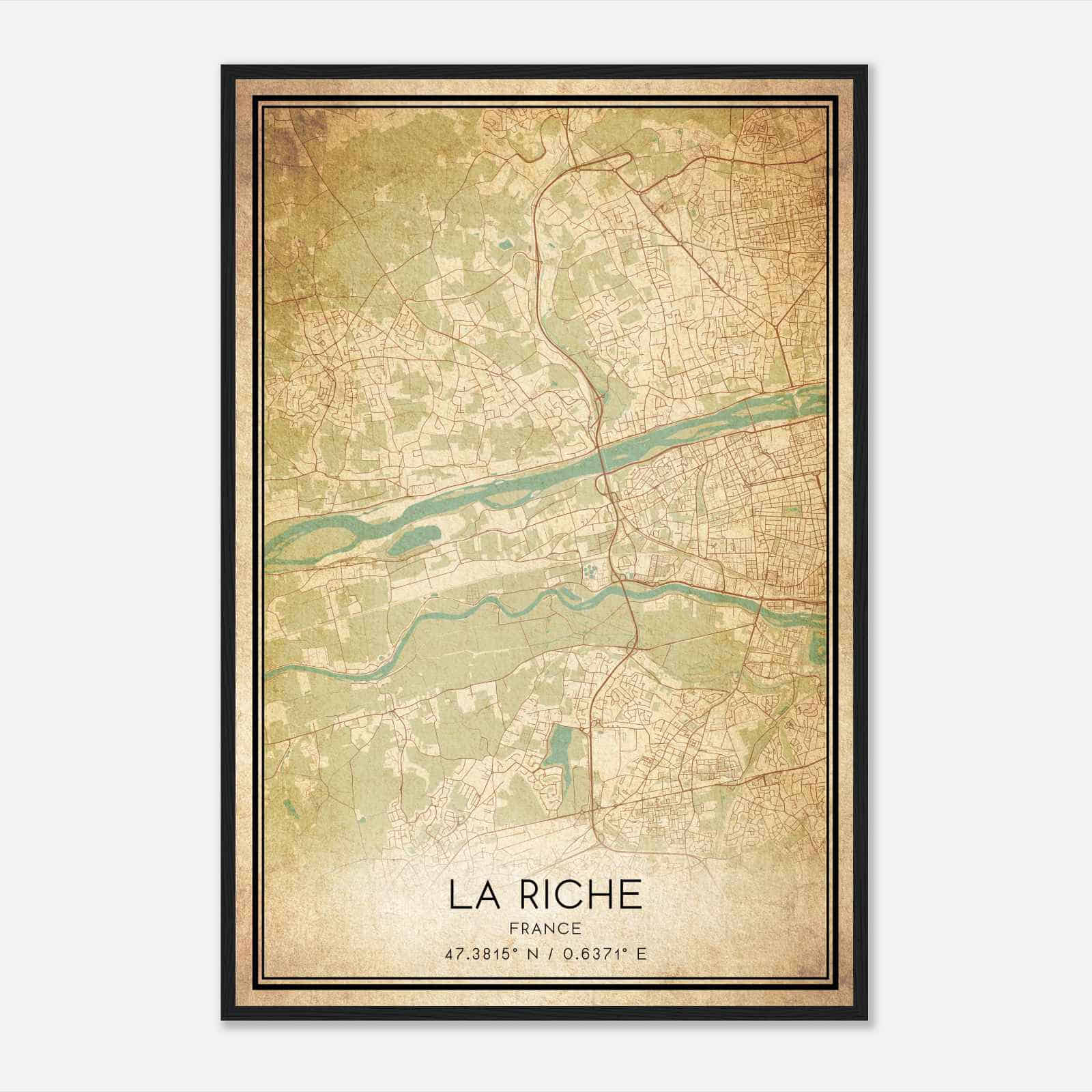 Vintage La Riche France Map Poster, La Riche City Road Wall Art Print