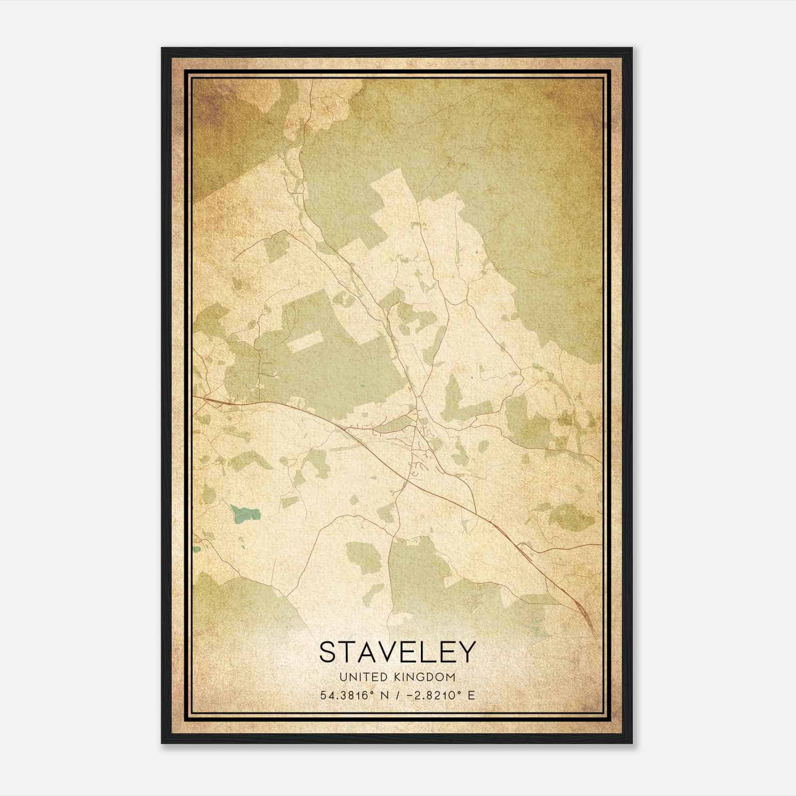 Vintage Staveley United Kingdom Map Poster, Staveley City Road Wall Art Print