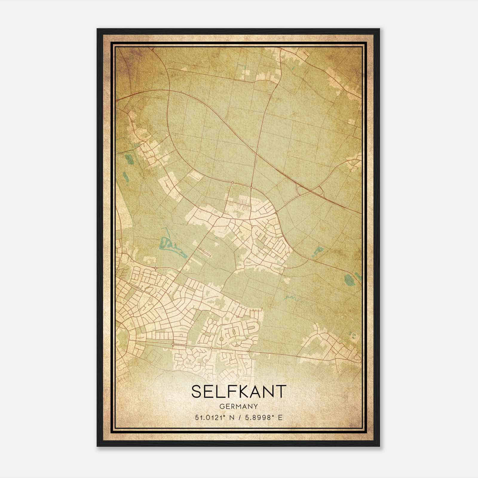 Vintage Tuddern Germany Map Poster, Tuddern City Road Wall Art Print