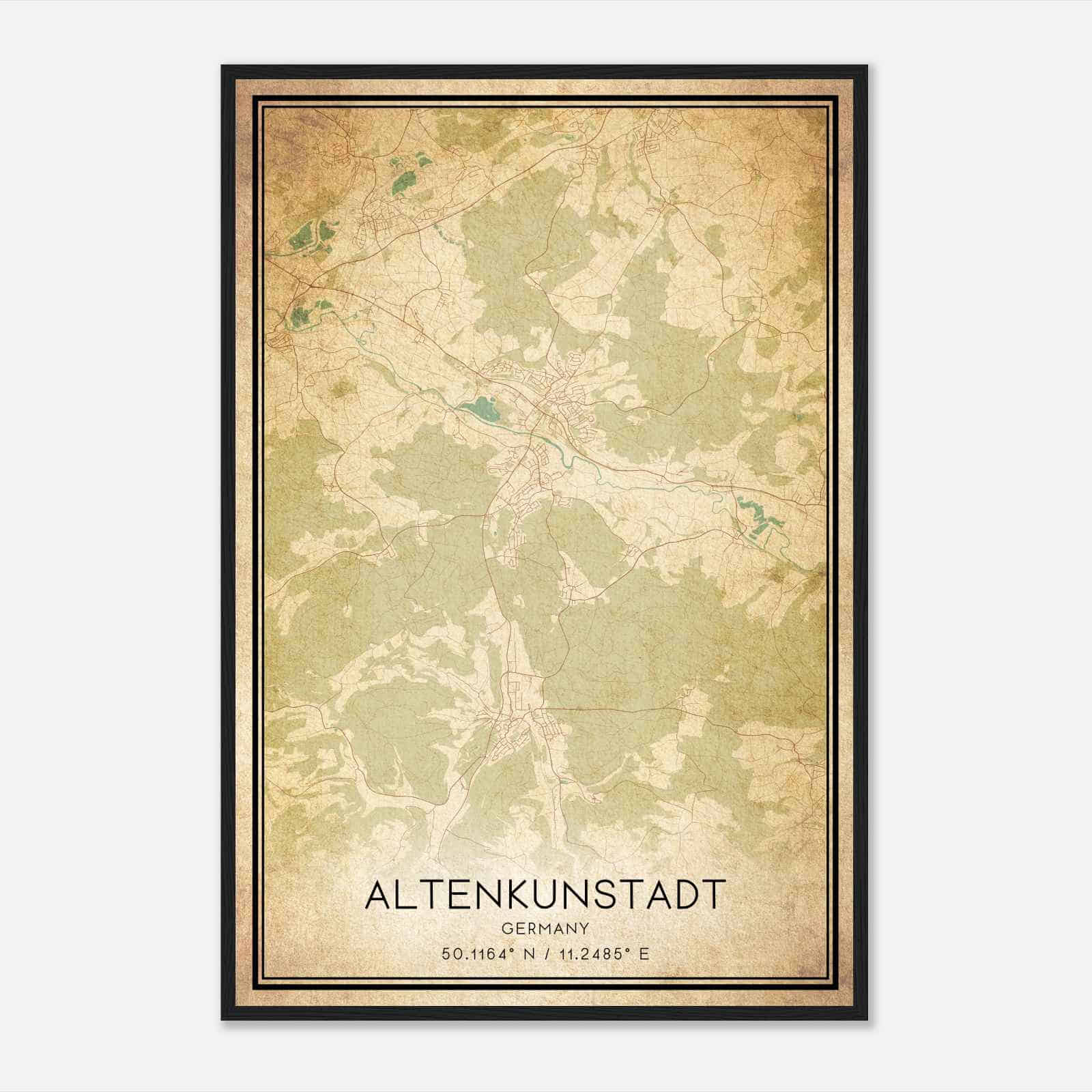 Vintage Altenkunstadt Germany Map Poster, Altenkunstadt City Road Wall Art Print