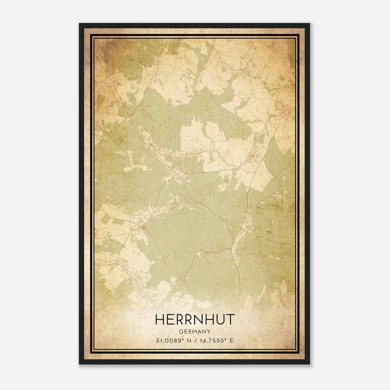 Vintage Herrnhut Germany Map Poster, Herrnhut City Road Wall Art Print