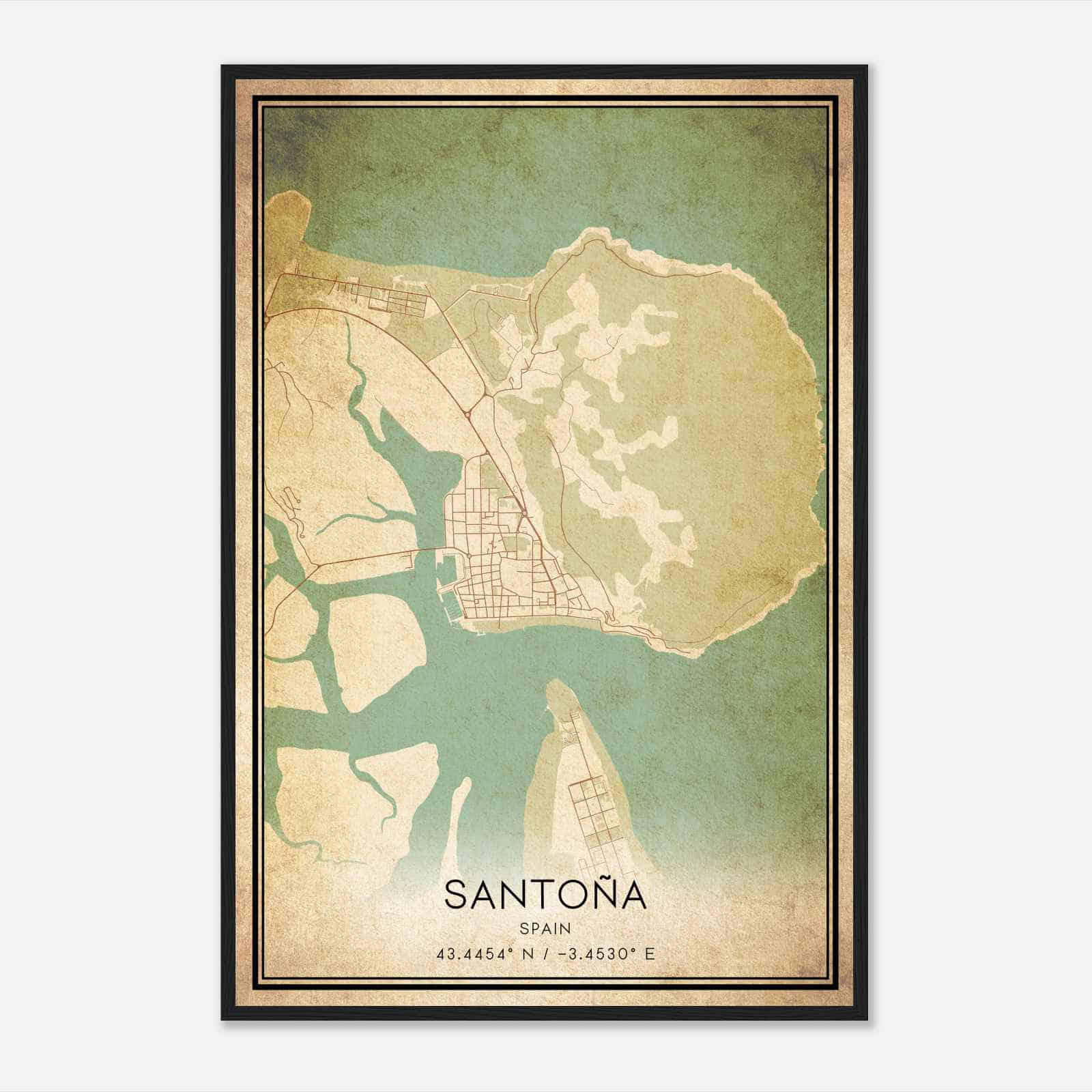 Vintage Santona Spain Map Poster, Santona City Road Wall Art Print