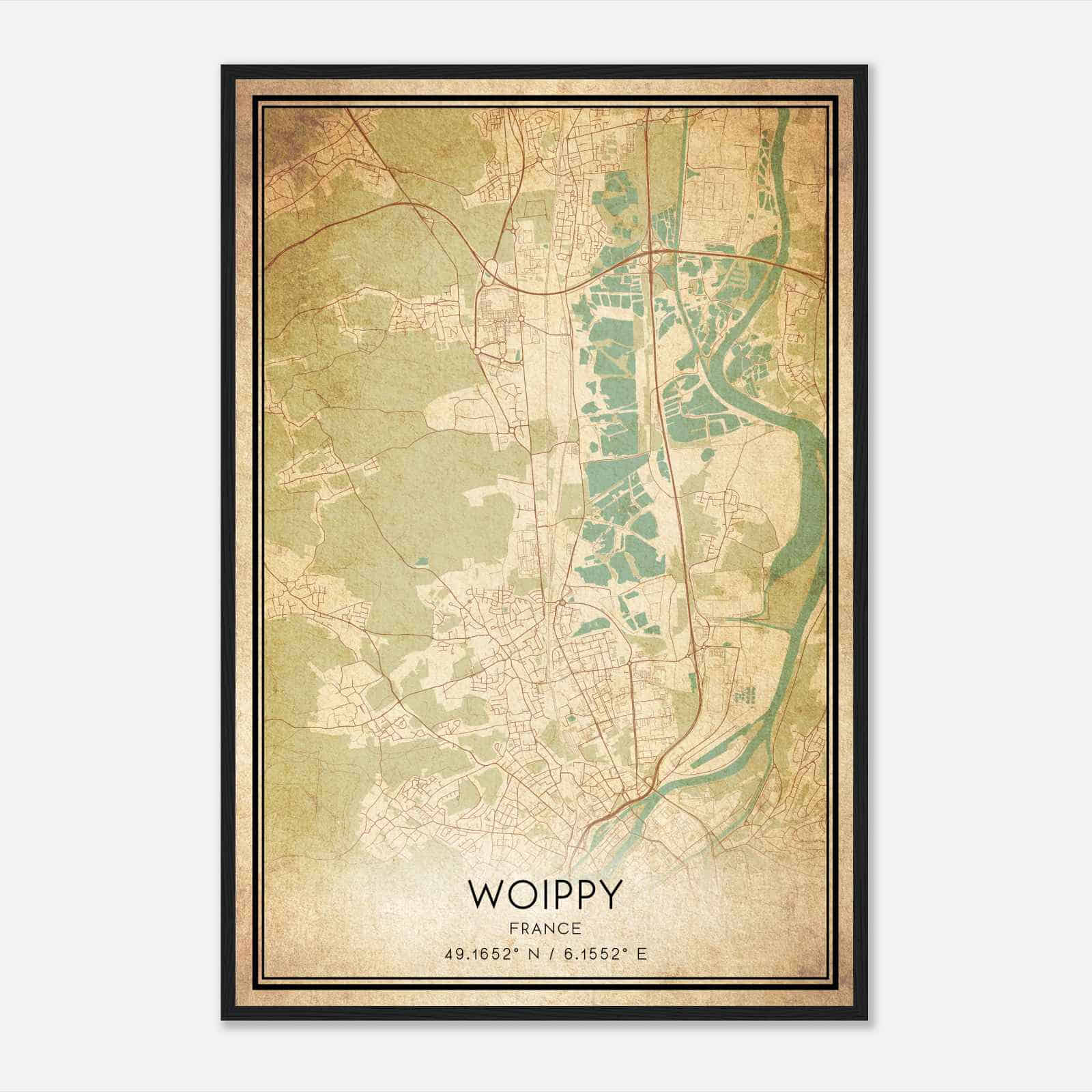 Vintage Woippy France Map Poster, Woippy City Road Wall Art Print