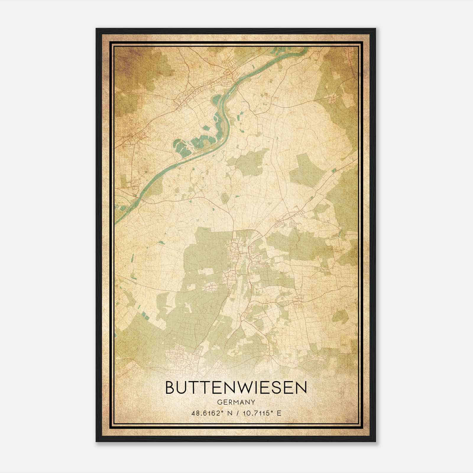 Vintage Buttenwiesen Germany Map Poster, Buttenwiesen City Road Wall Art Print
