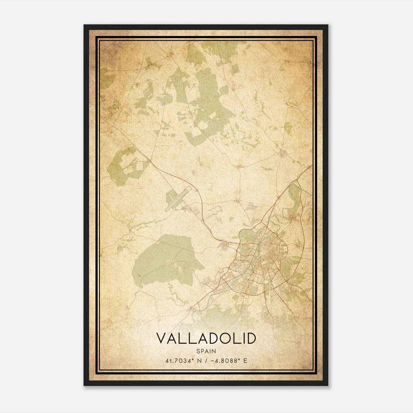 Vintage Valladolid Spain Map Poster, Valladolid City Road Wall Art Print