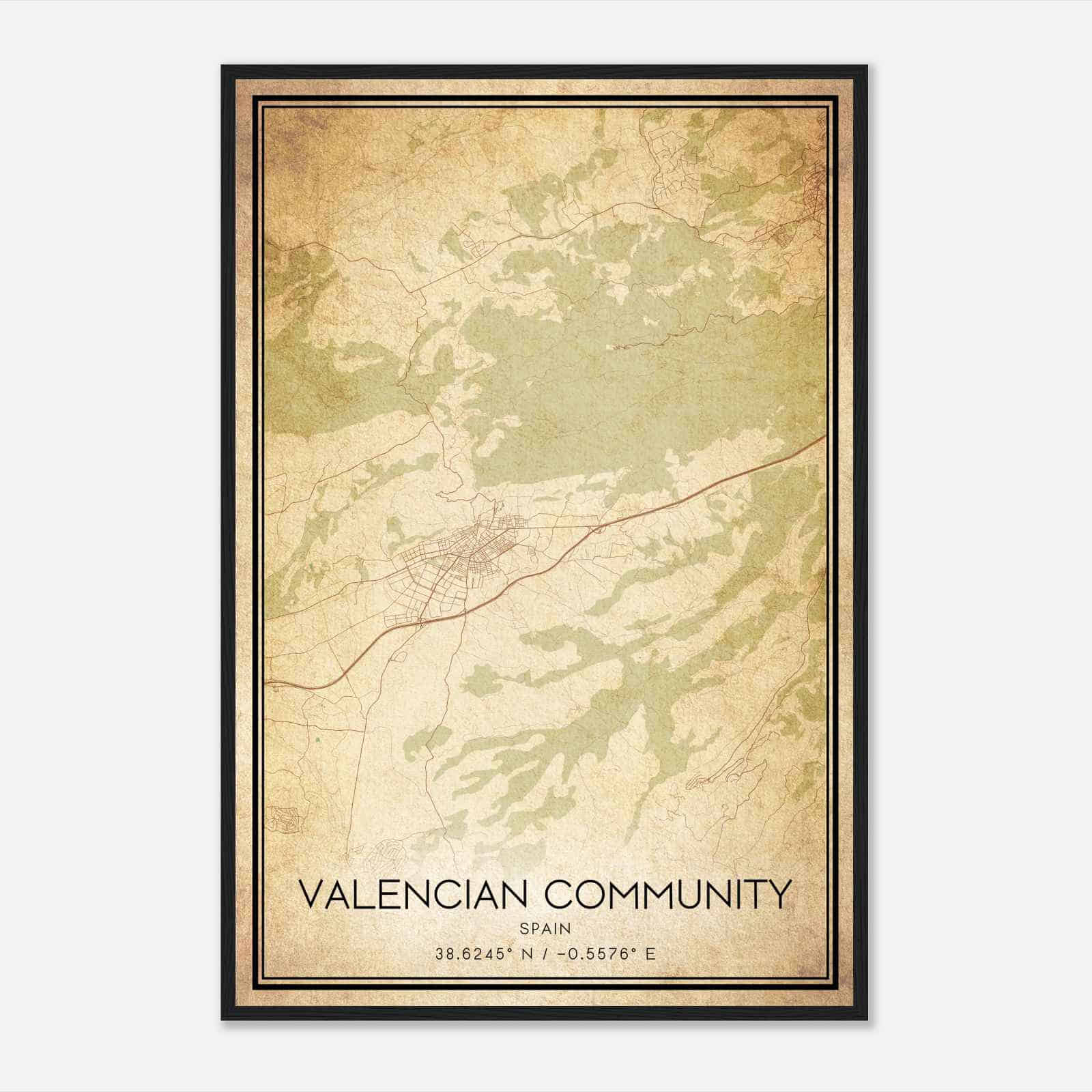 Vintage Ibi Spain Map Poster, Ibi City Road Wall Art Print