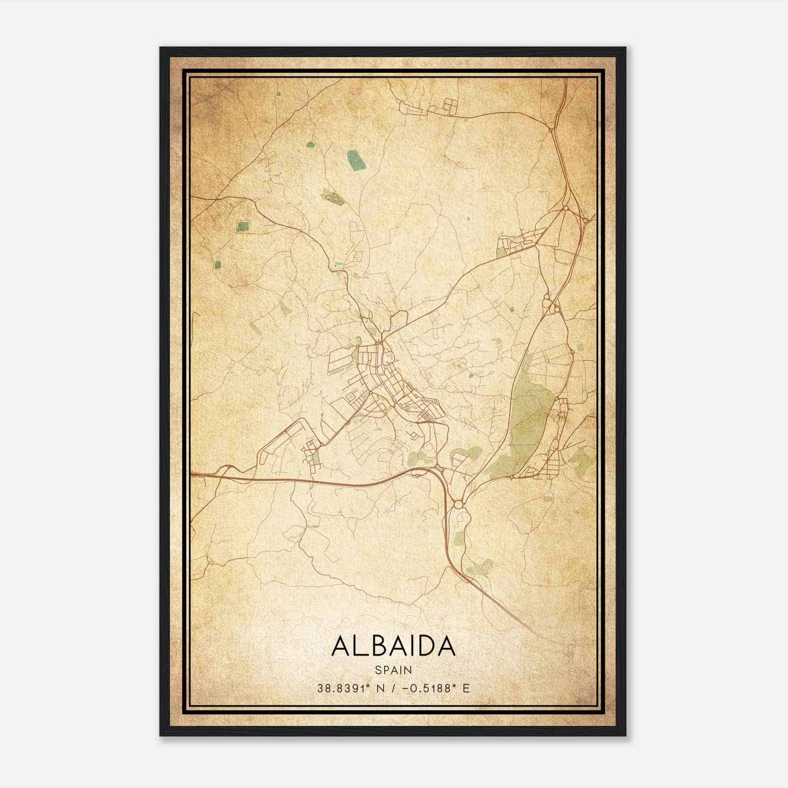Vintage Albaida Spain Map Poster, Albaida City Road Wall Art Print