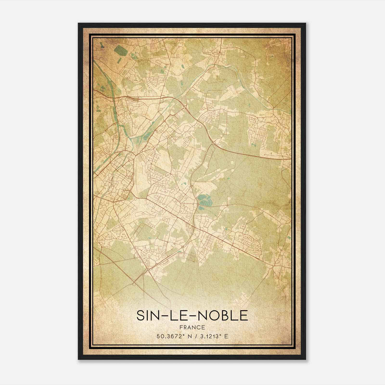 Vintage Sin-le-Noble France Map Poster, Sin-le-Noble City Road Wall Art Print