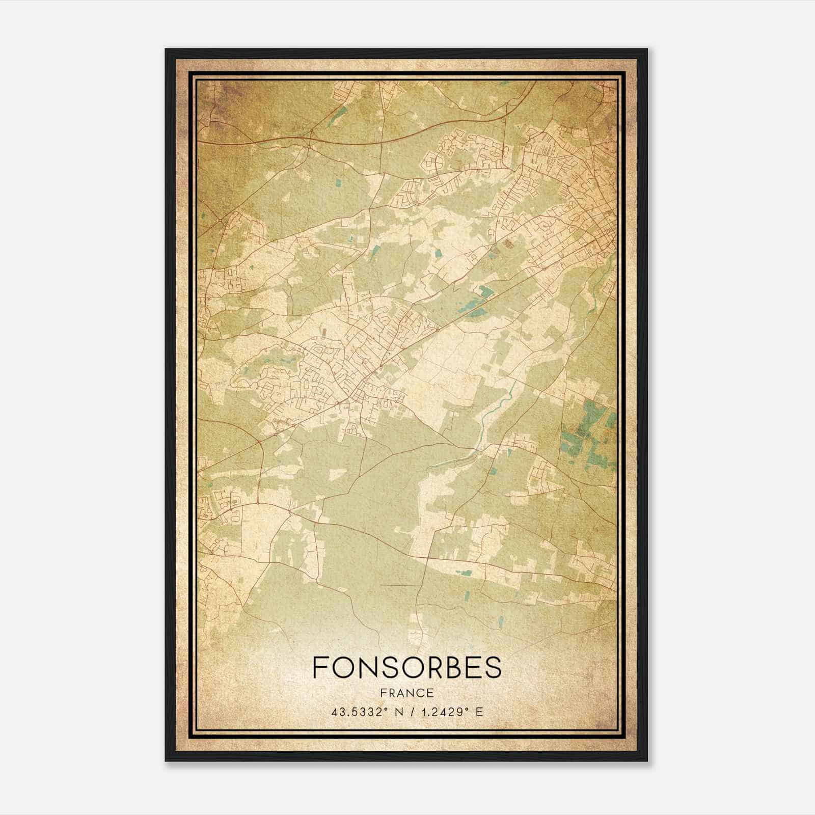 Vintage Fonsorbes France Map Poster, Fonsorbes City Road Wall Art Print