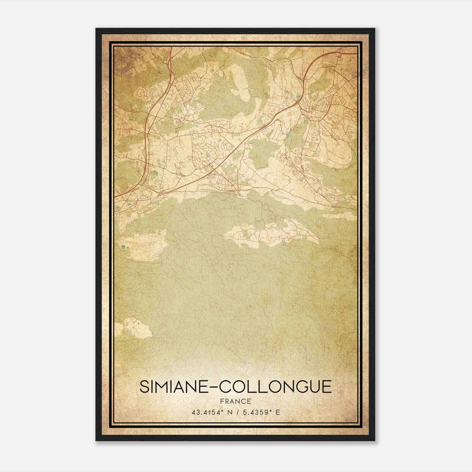 Vintage Simiane-Collongue France Map Poster, Simiane-Collongue City Road Wall Art Print