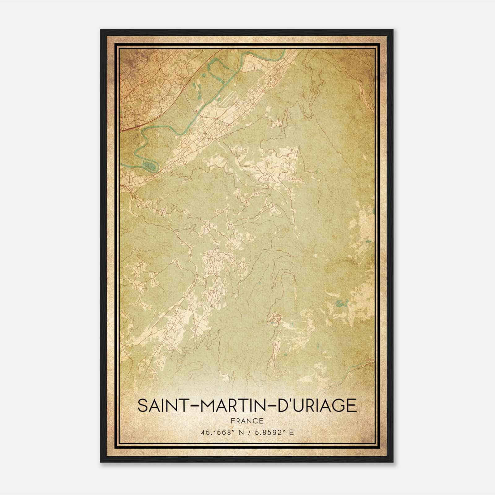 Vintage Saint-Martin-d’Uriage France Map Poster, Saint-Martin-d’Uriage City Road Wall Art Print
