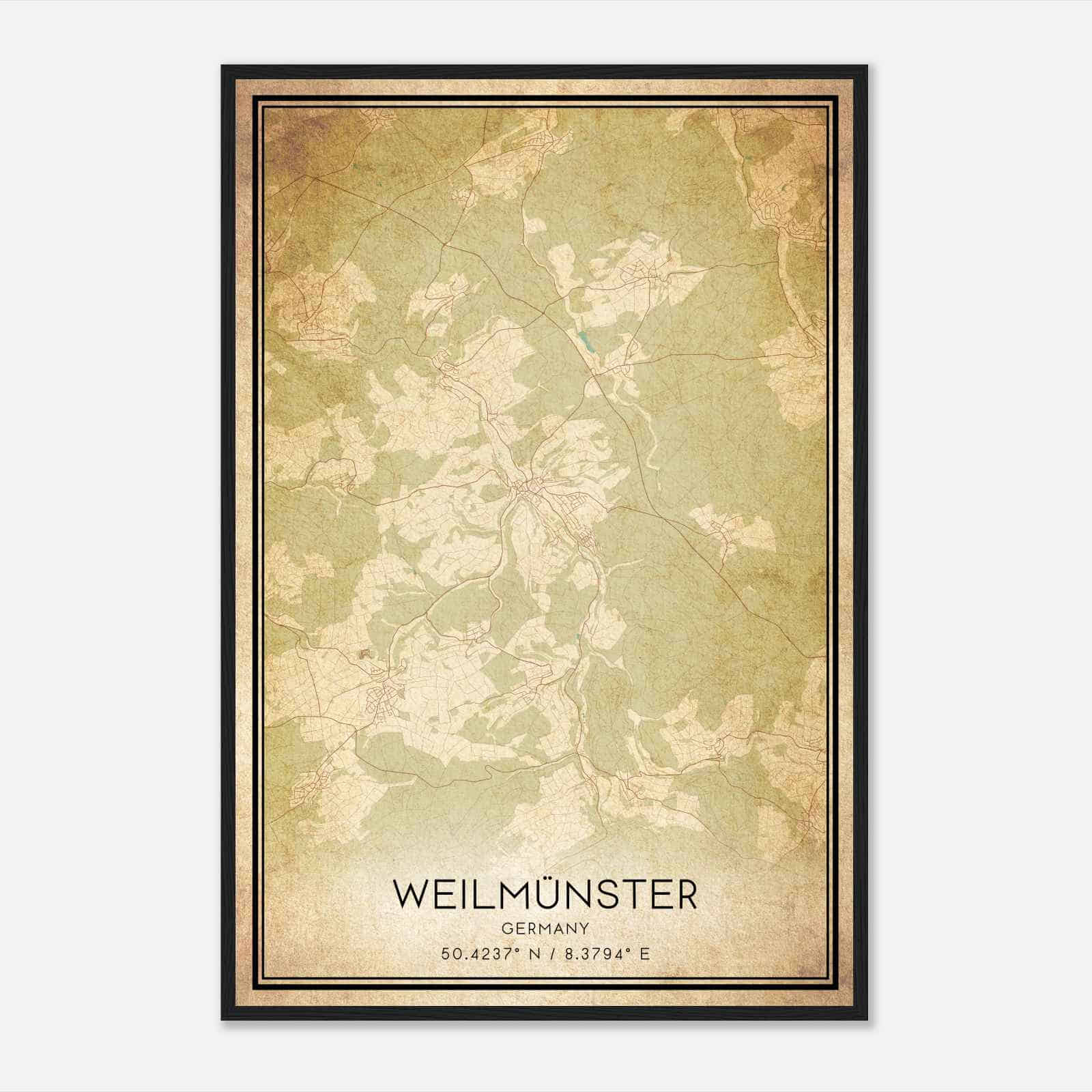 Vintage Weilmunster Germany Map Poster, Weilmunster City Road Wall Art Print