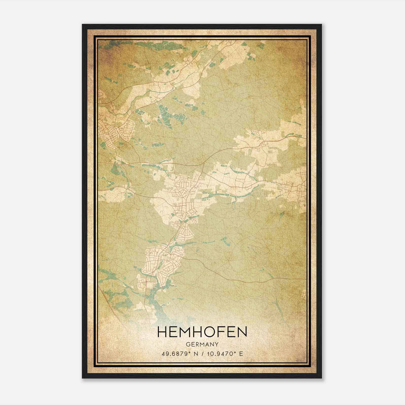 Vintage Hemhofen Germany Map Poster, Hemhofen City Road Wall Art Print