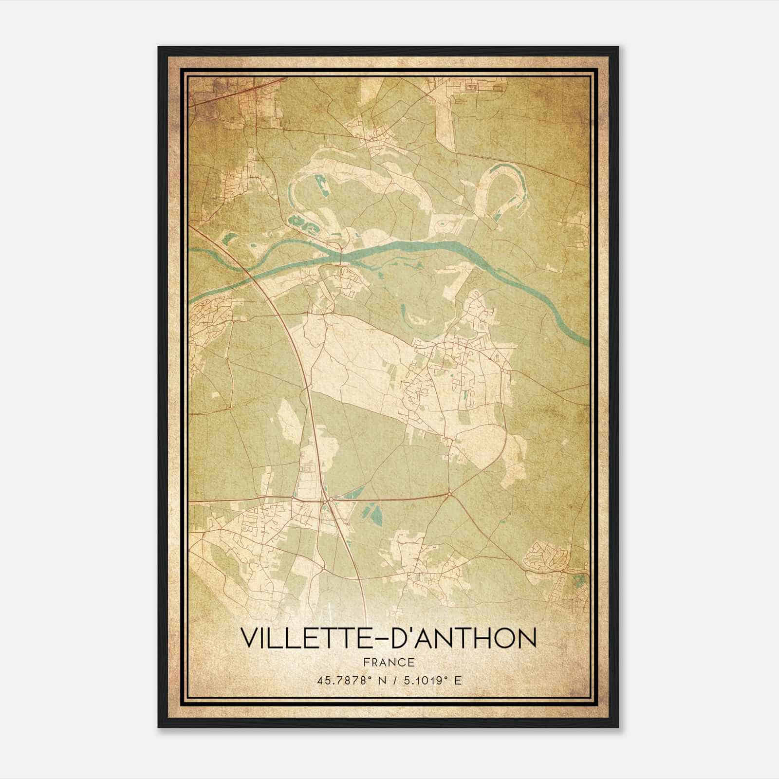 Vintage Villette-d’Anthon France Map Poster, Villette-d’Anthon City Road Wall Art Print