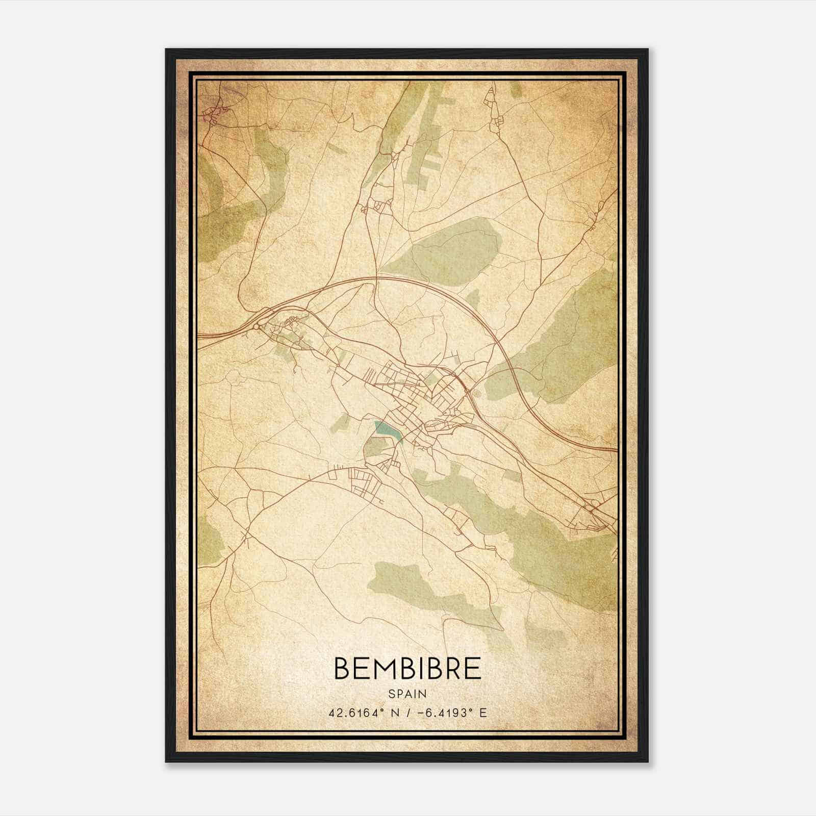 Vintage Bembibre Spain Map Poster, Bembibre City Road Wall Art Print