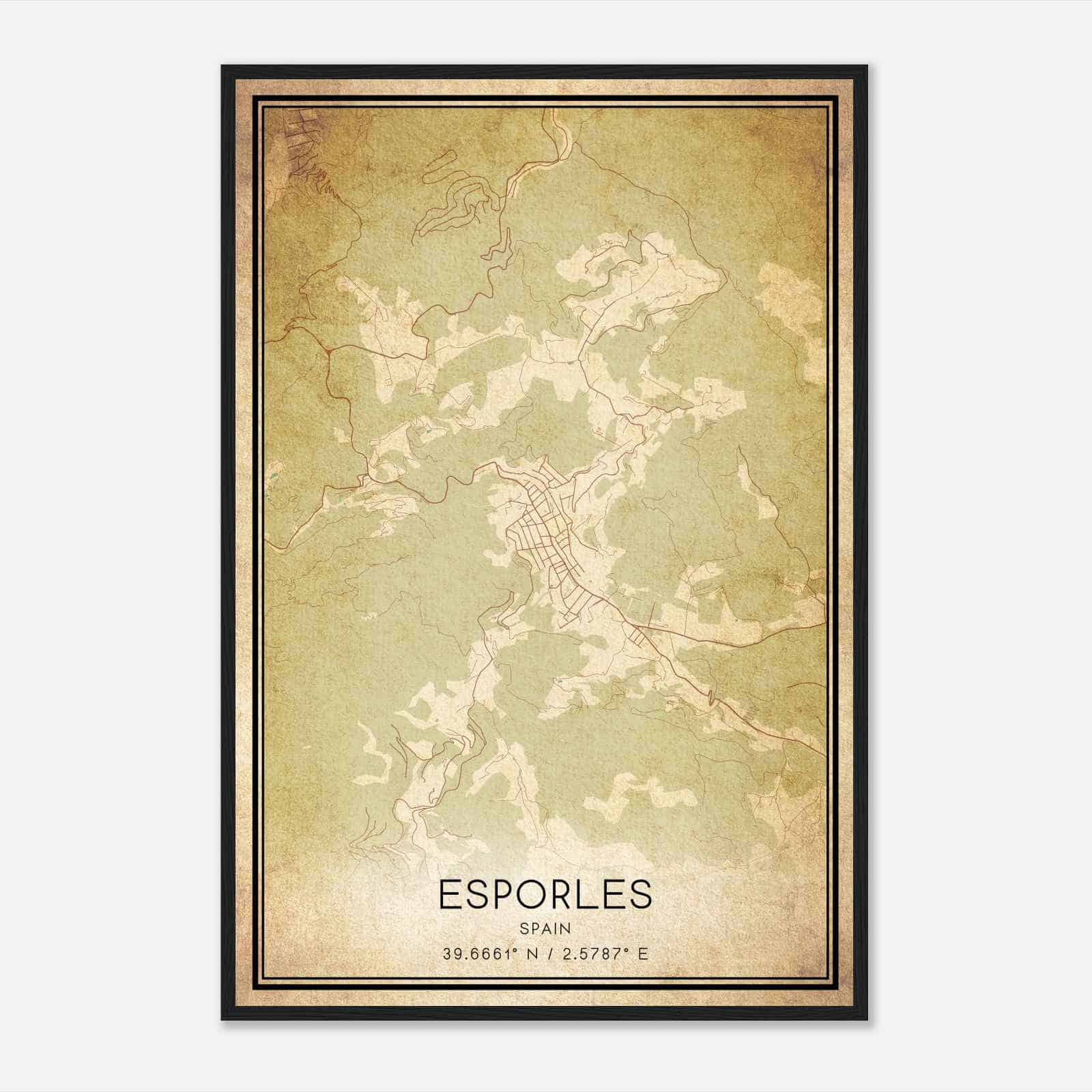 Vintage Esporlas Spain Map Poster, Esporlas City Road Wall Art Print