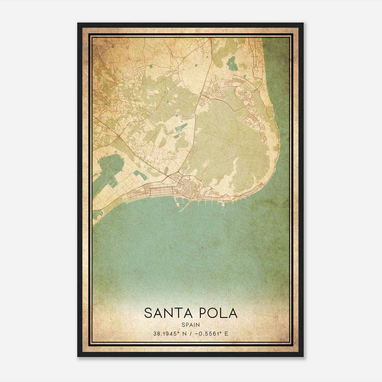 Vintage Santa Pola Spain Map Poster, Santa Pola City Road Wall Art Print