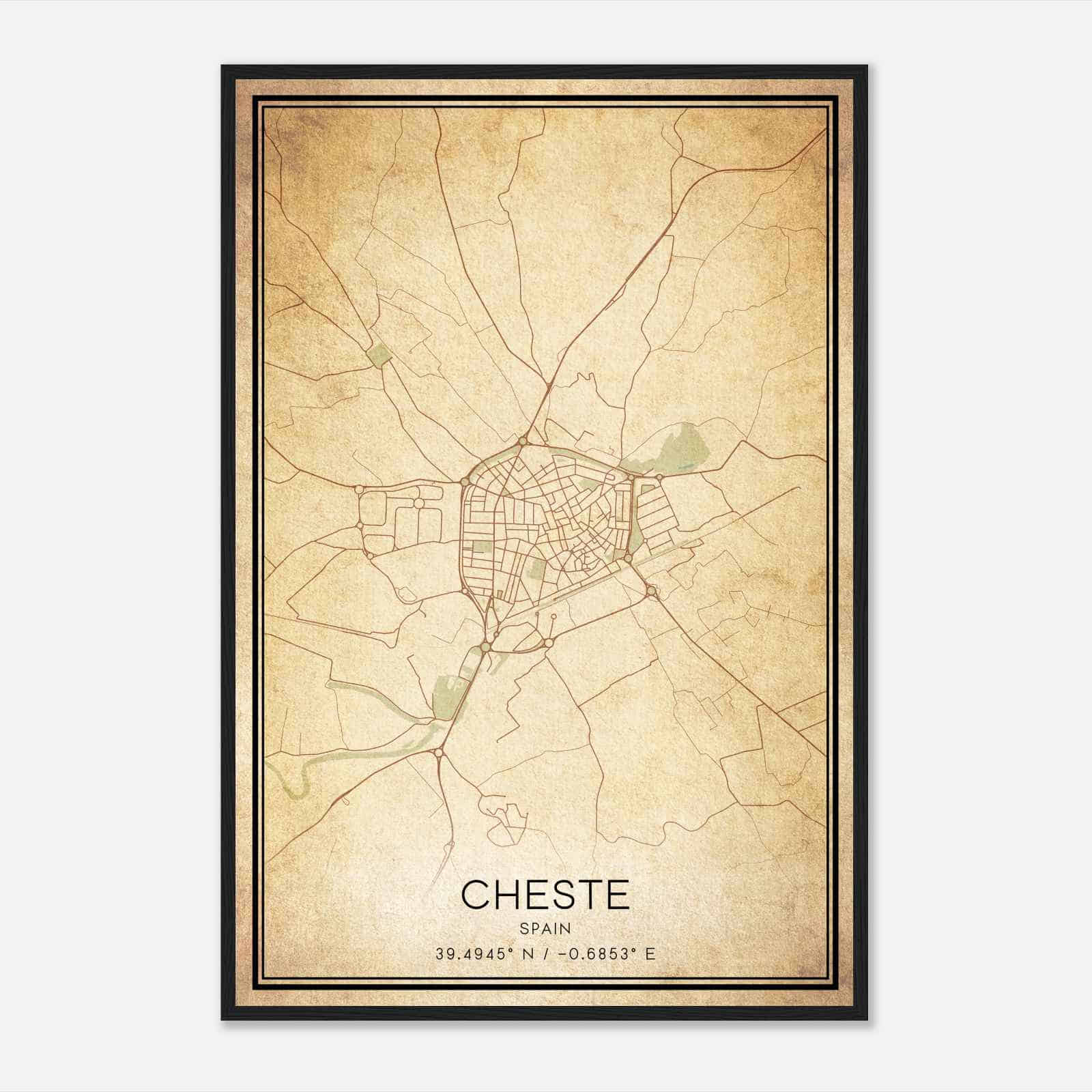 Vintage Cheste Spain Map Poster, Cheste City Road Wall Art Print