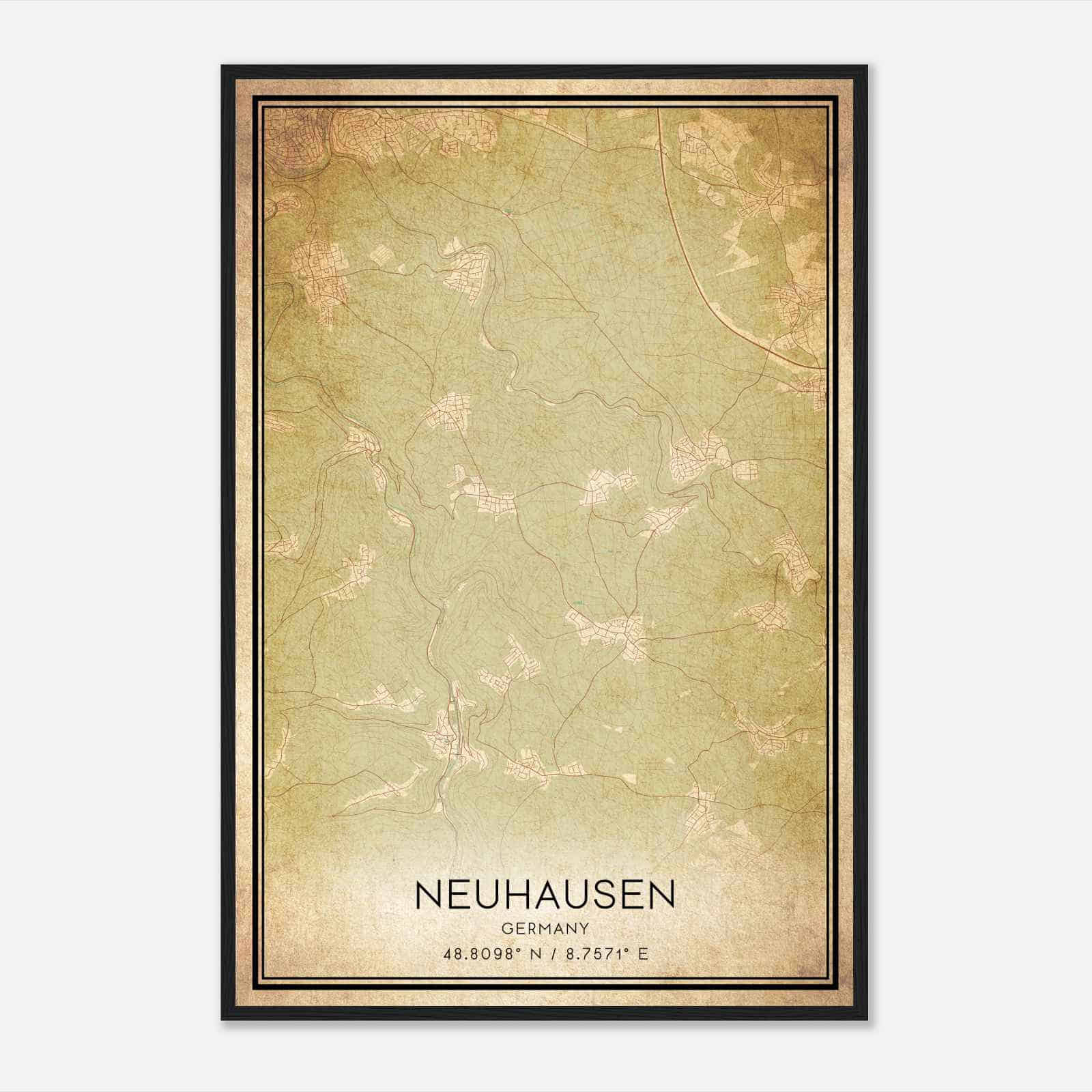 Vintage Neuhausen Germany Map Poster, Neuhausen City Road Wall Art Print
