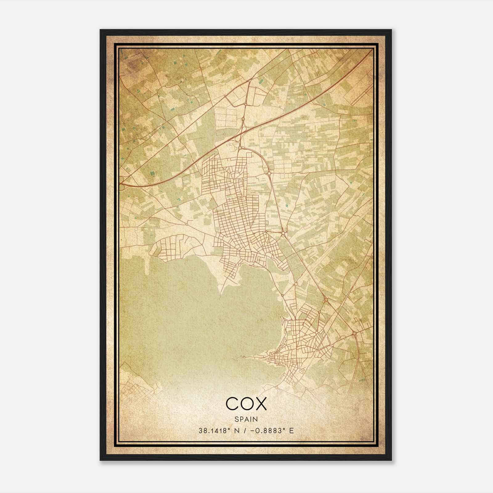 Vintage Cox Spain Map Poster, Cox City Road Wall Art Print