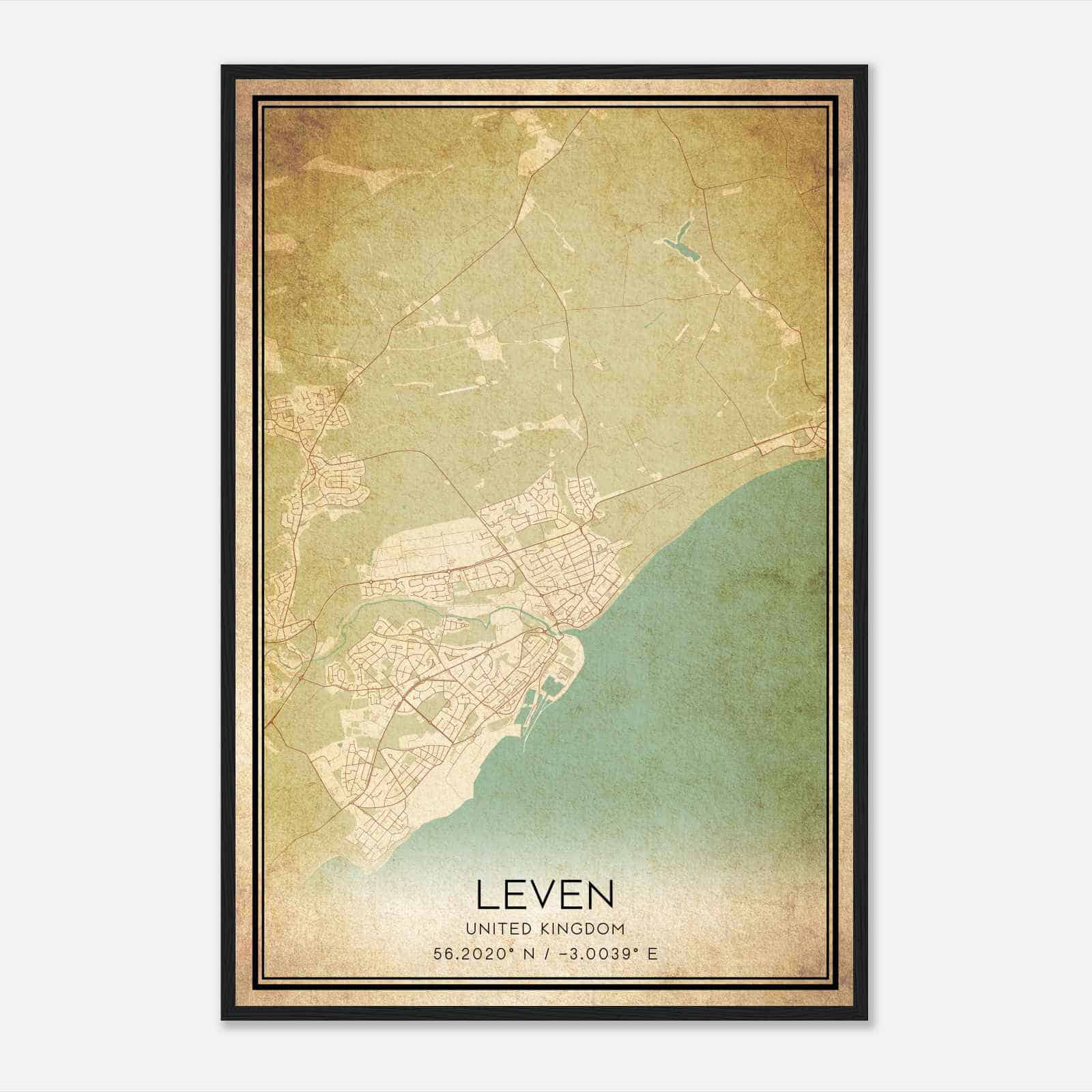 Vintage Leven United Kingdom Map Poster, Leven City Road Wall Art Print