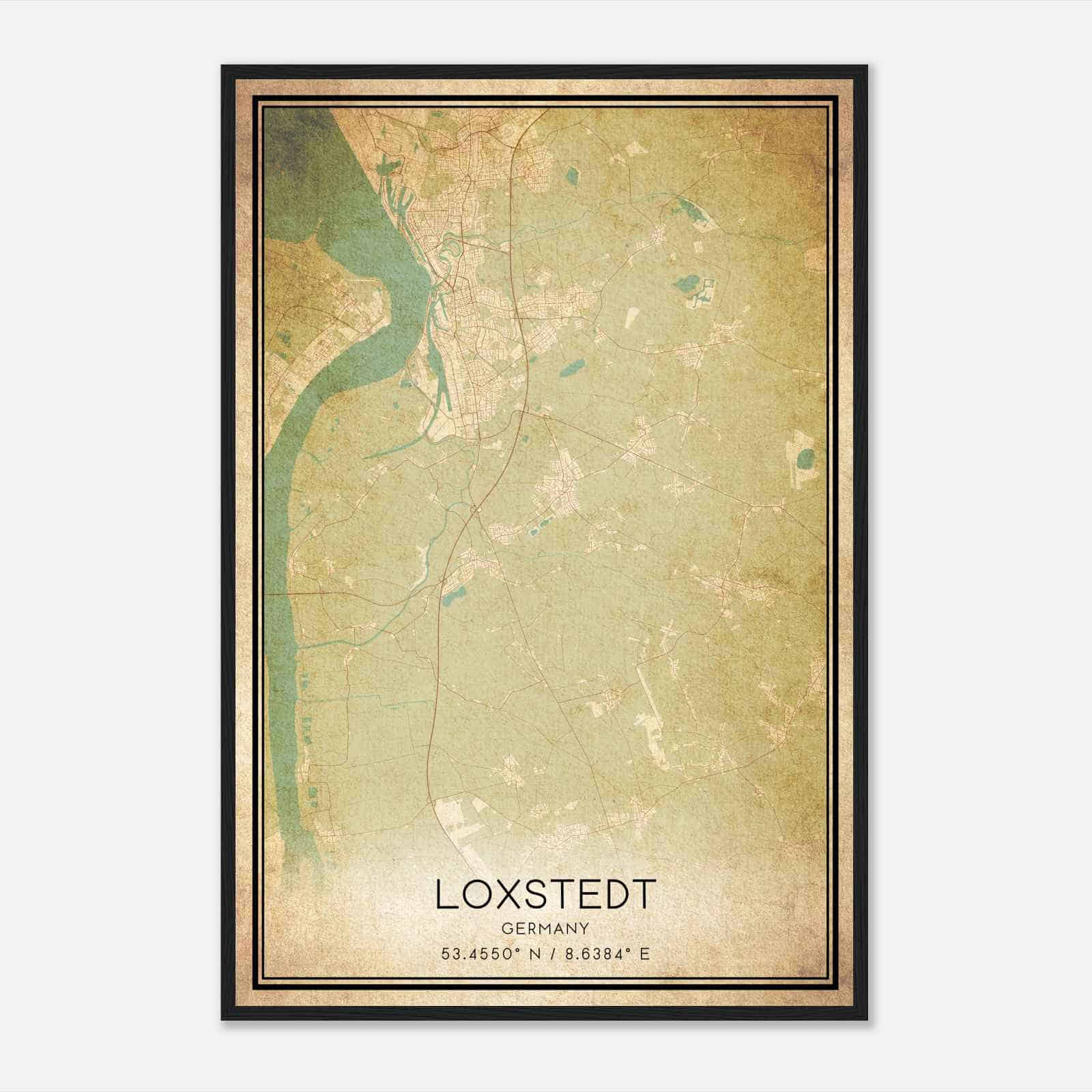 Vintage Loxstedt Germany Map Poster, Loxstedt City Road Wall Art Print
