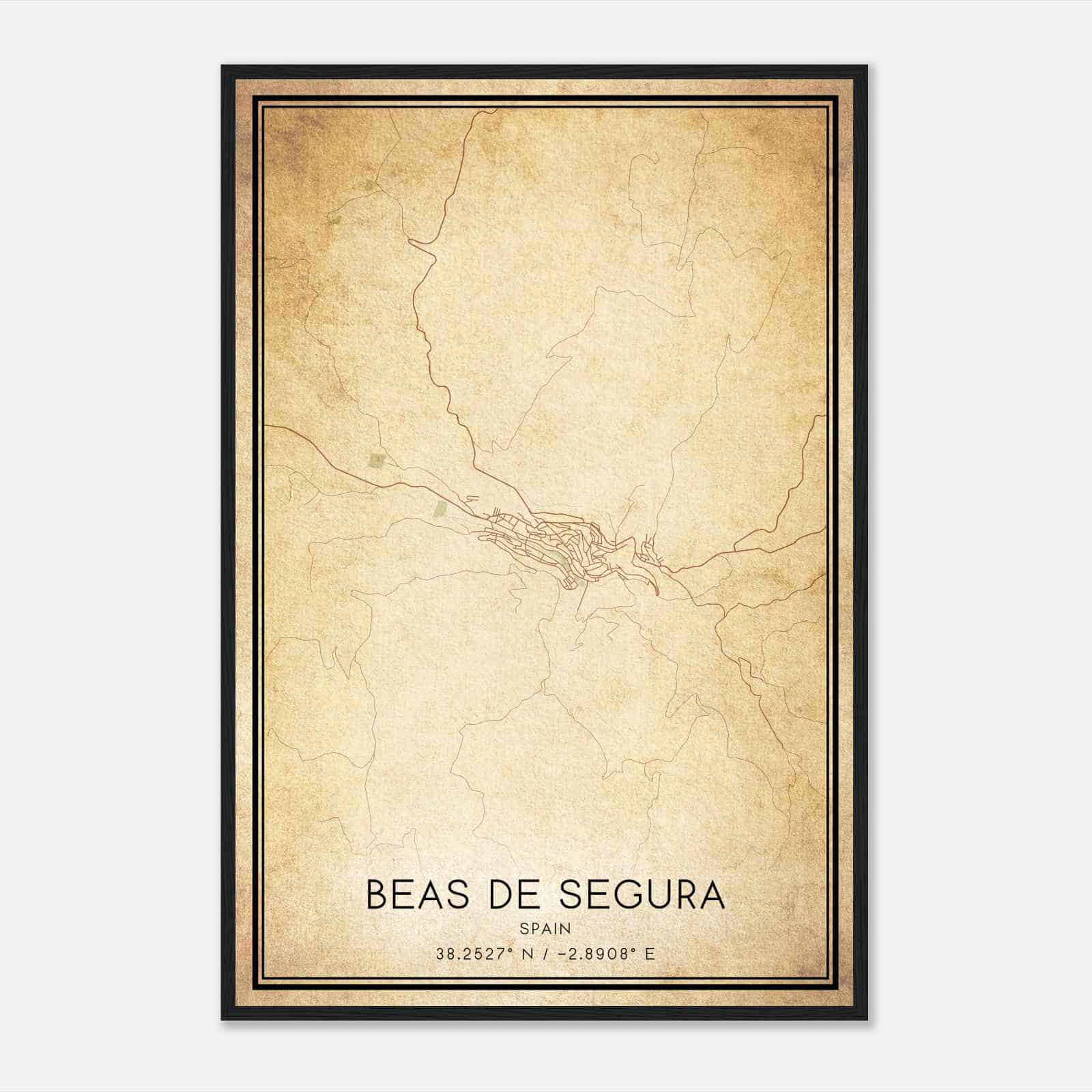 Vintage Beas de Segura Spain Map Poster, Beas de Segura City Road Wall Art Print