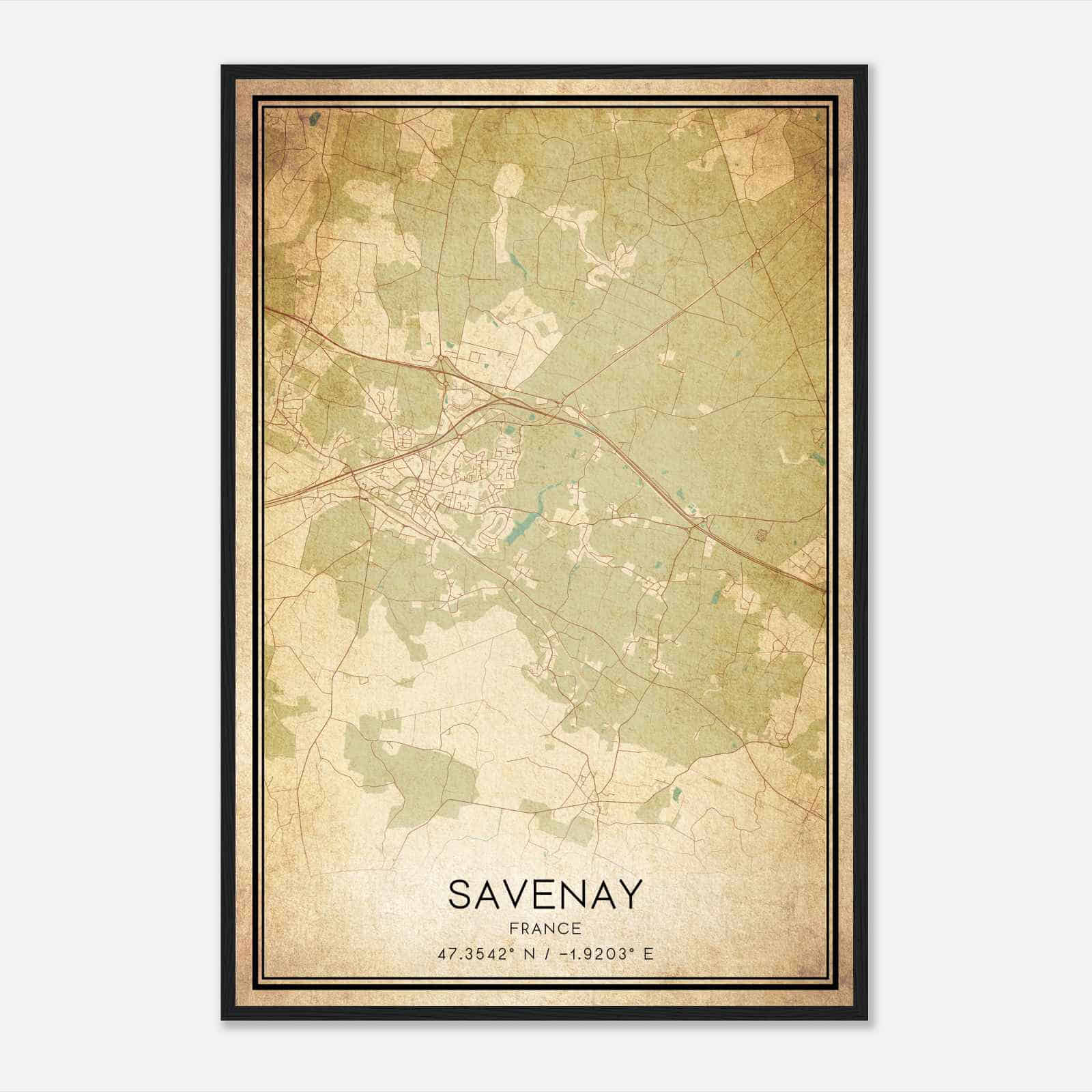 Vintage Savenay France Map Poster, Savenay City Road Wall Art Print