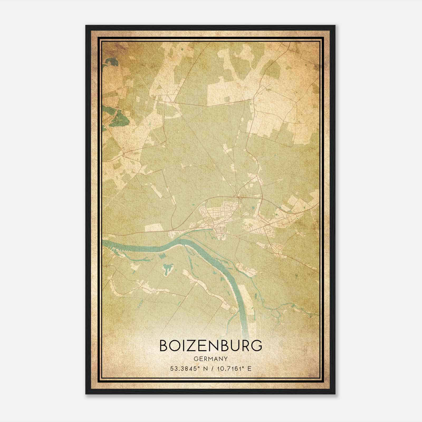 Vintage Boizenburg Germany Map Poster, Boizenburg City Road Wall Art Print