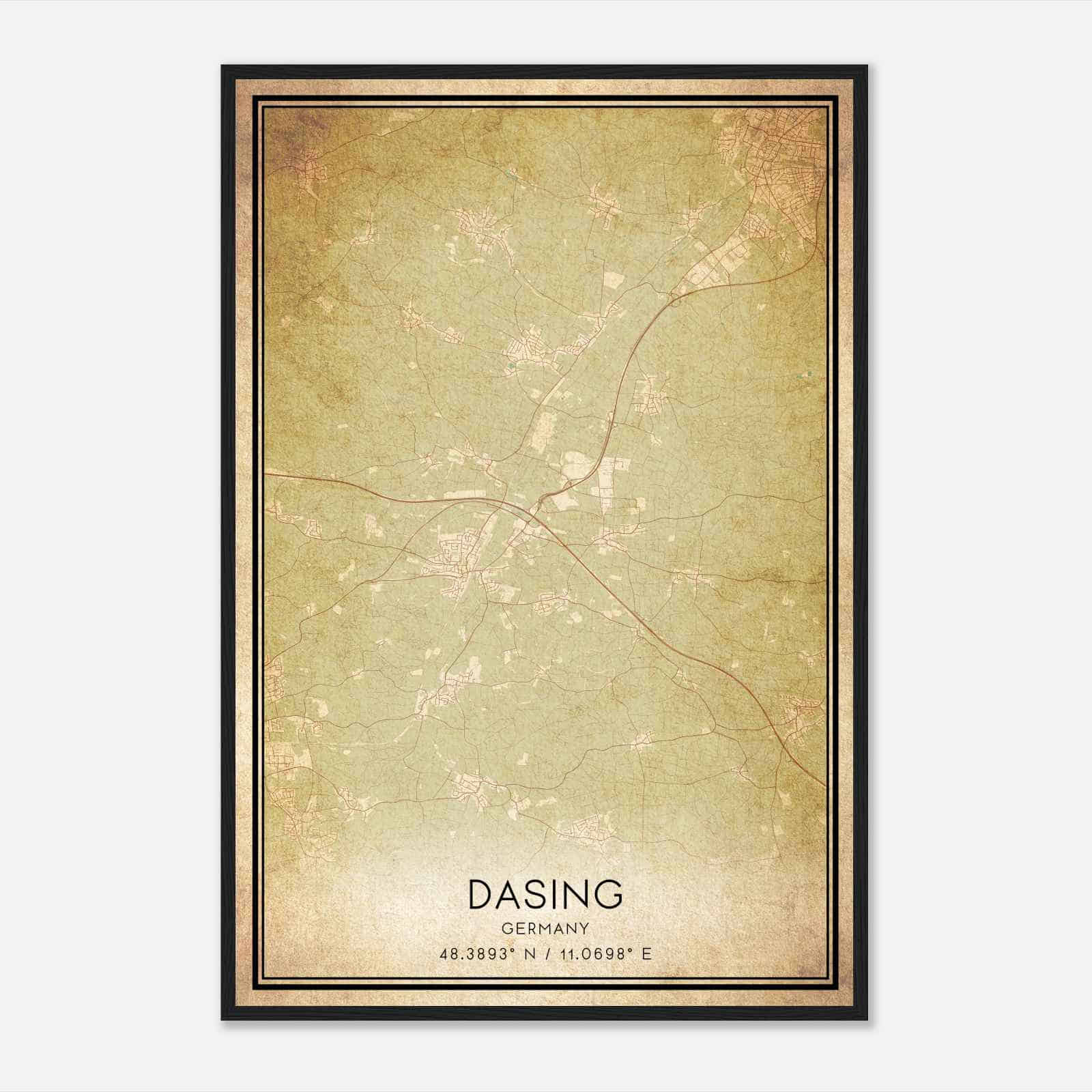 Vintage Dasing Germany Map Poster, Dasing City Road Wall Art Print
