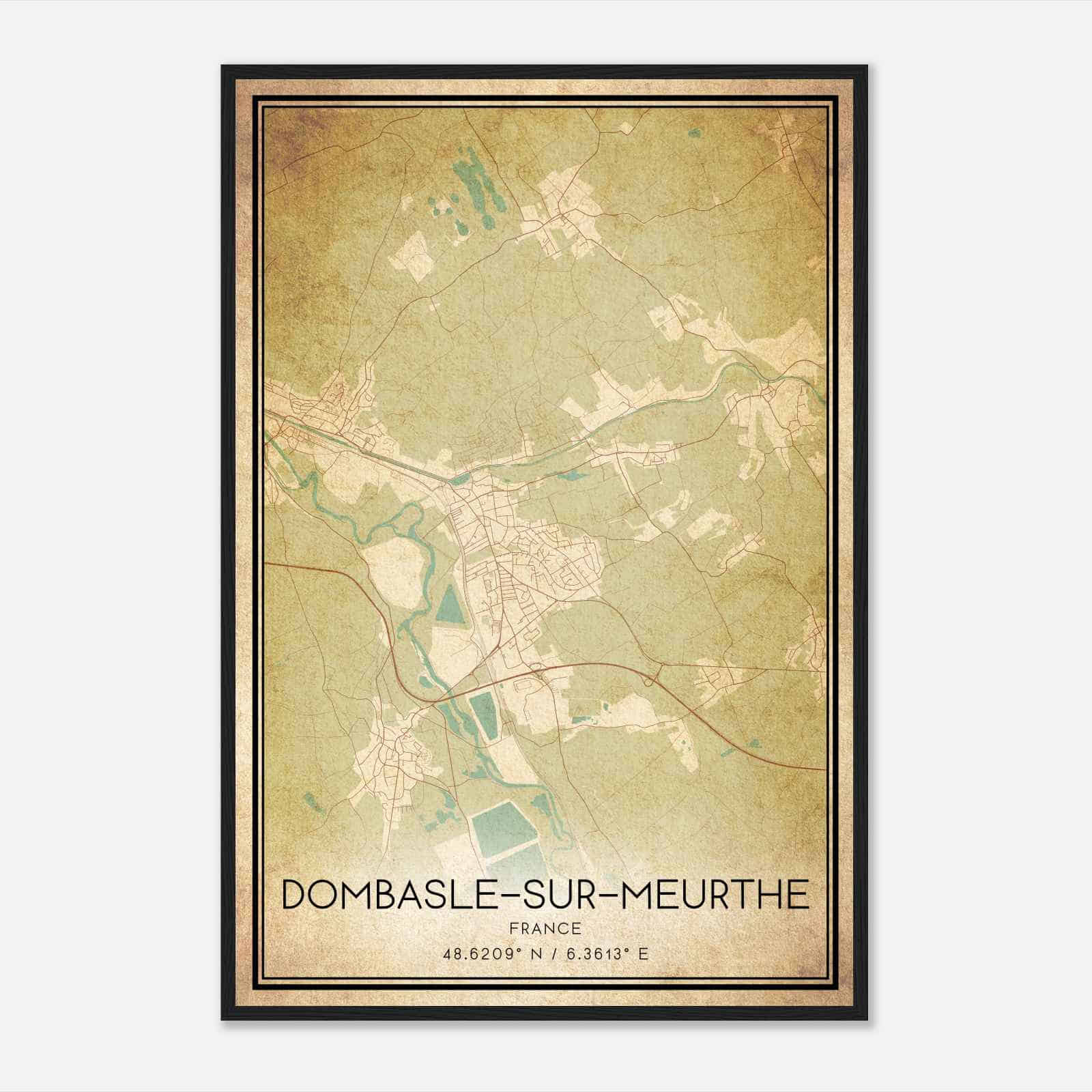 Vintage Dombasle-sur-Meurthe France Map Poster, Dombasle-sur-Meurthe City Road Wall Art Print