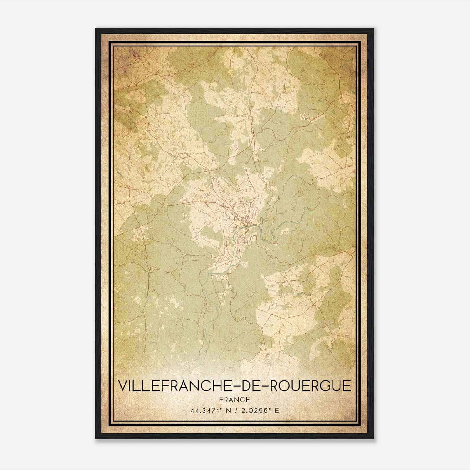 Vintage Villefranche-de-Rouergue France Map Poster, Villefranche-de-Rouergue City Road Wall Art Print