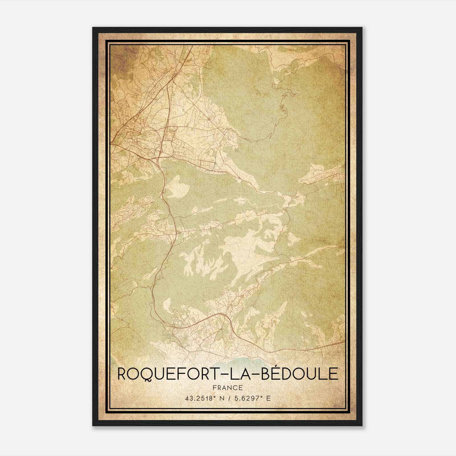 Vintage Roquefort-la-Bedoule France Map Poster, Roquefort-la-Bedoule City Road Wall Art Print