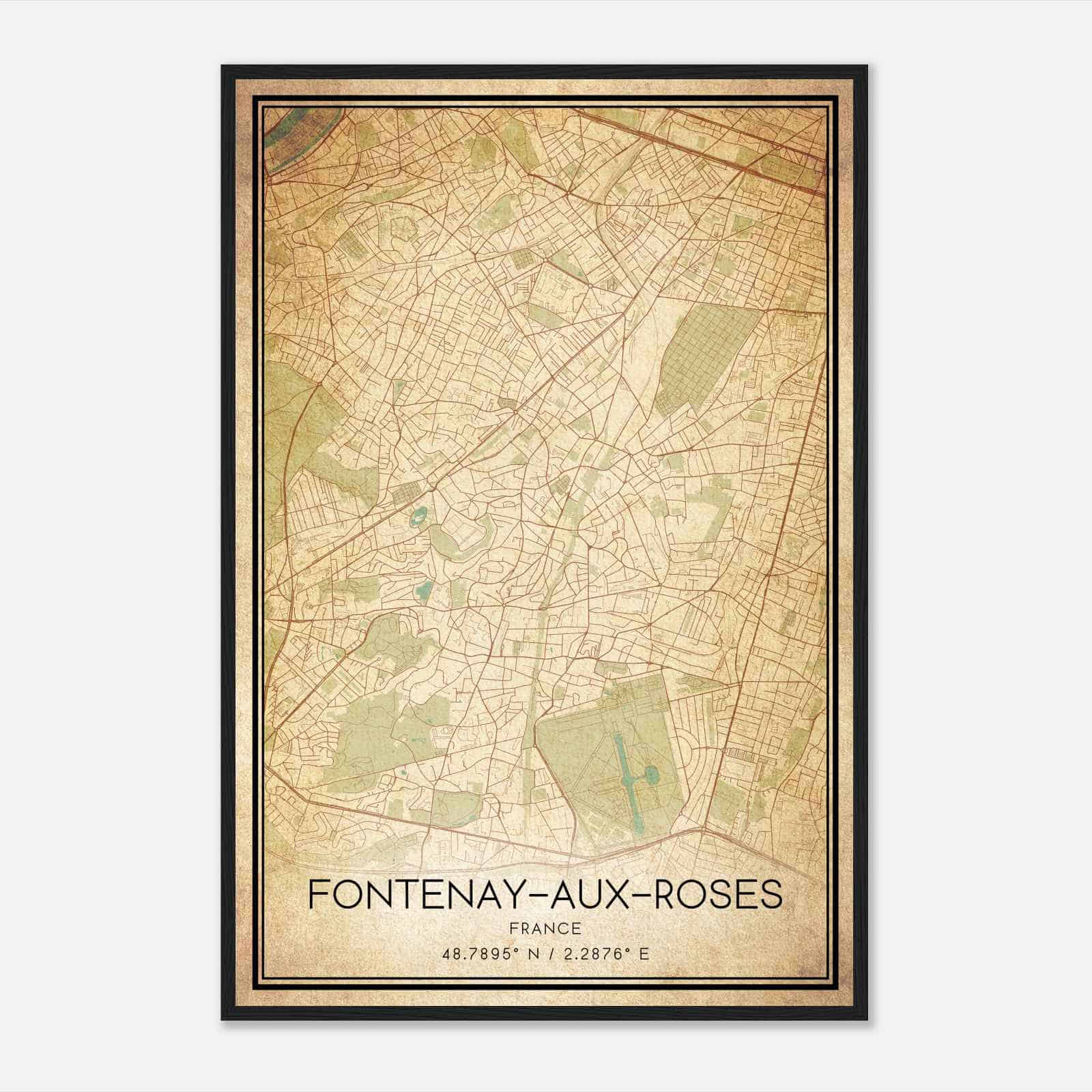 Vintage Fontenay-aux-Roses France Map Poster, Fontenay-aux-Roses City Road Wall Art Print