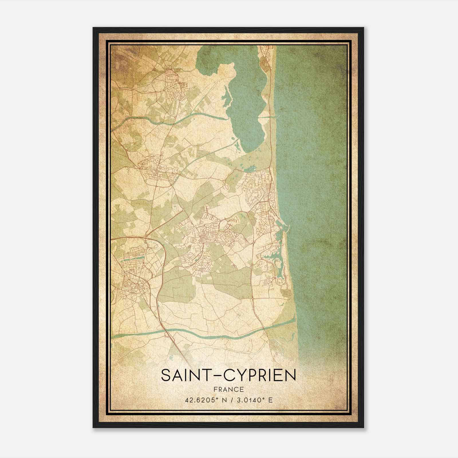 Vintage Saint-Cyprien France Map Poster, Saint-Cyprien City Road Wall Art Print