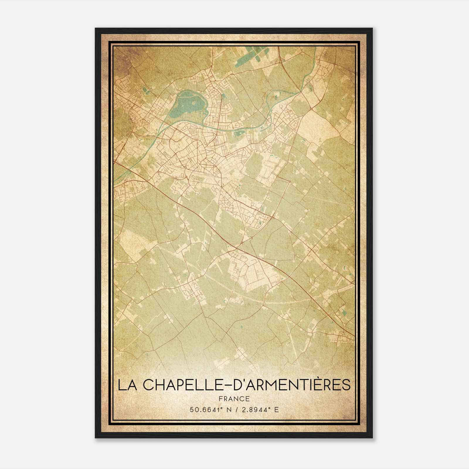 Vintage La Chapelle d’Armentieres France Map Poster, La Chapelle d’Armentieres City Road Wall Art Print
