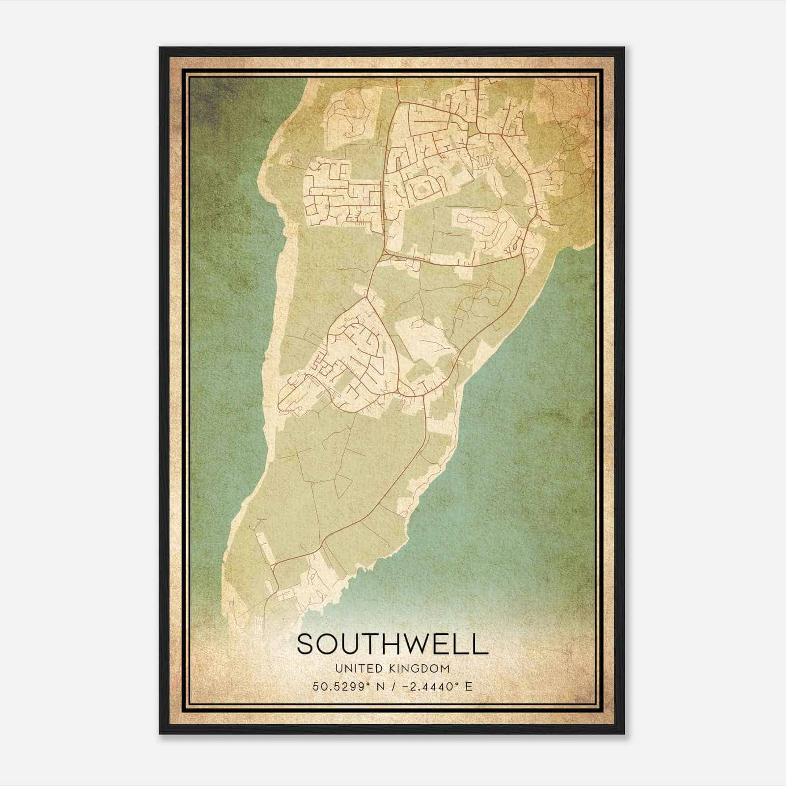 Vintage Southwell United Kingdom Map Poster, Southwell City Road Wall Art Print