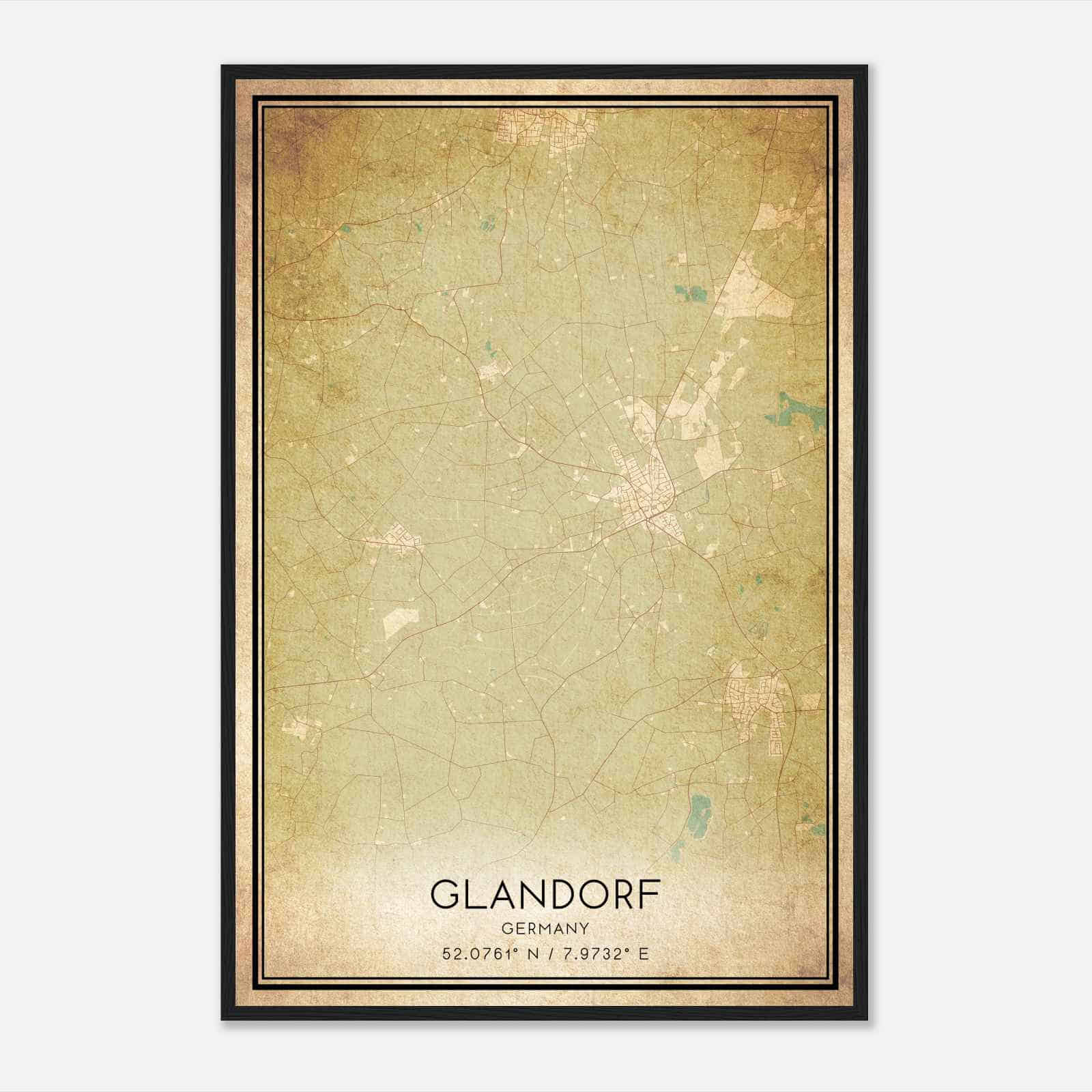 Vintage Glandorf Germany Map Poster, Glandorf City Road Wall Art Print