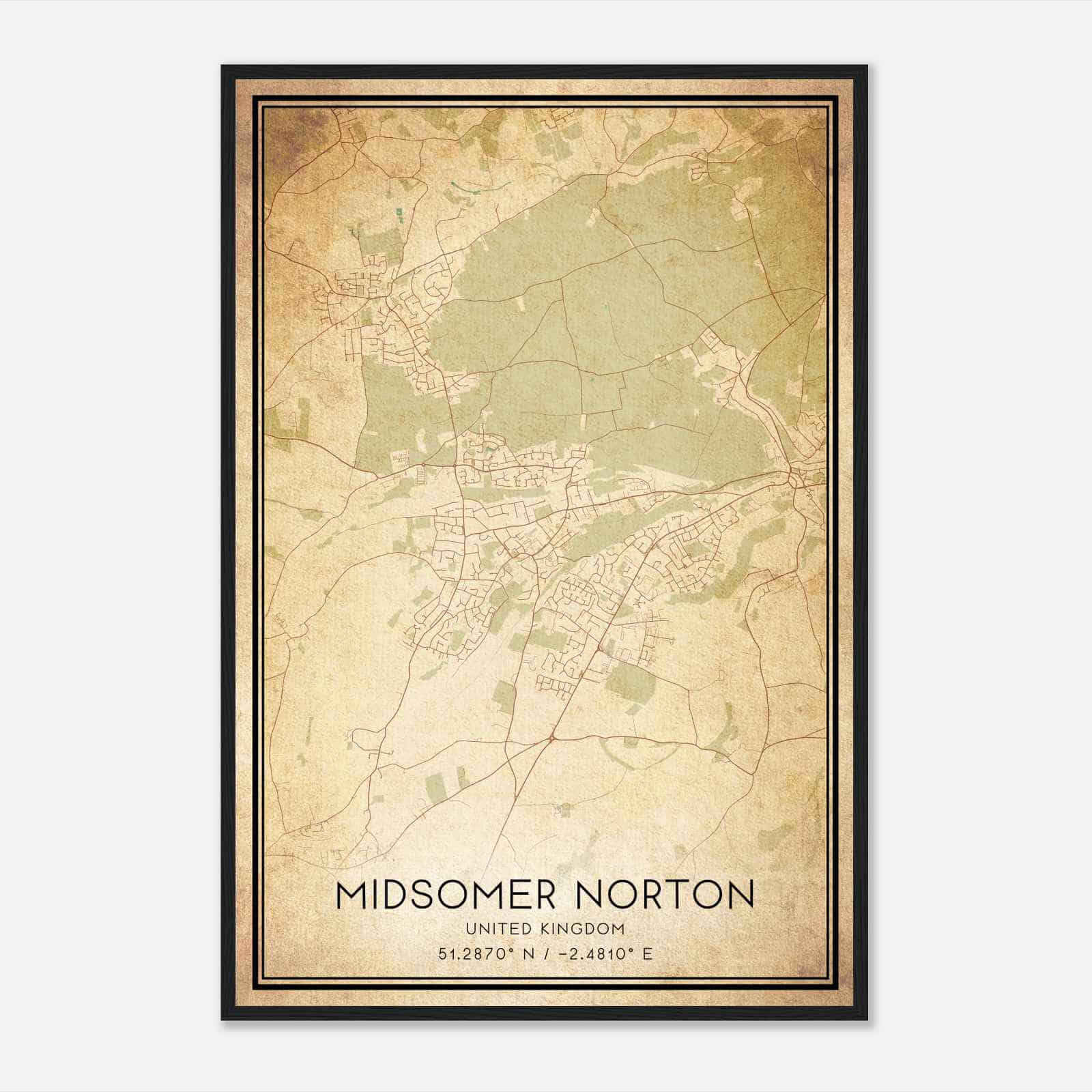 Vintage Midsomer Norton United Kingdom Map Poster, Midsomer Norton City Road Wall Art Print