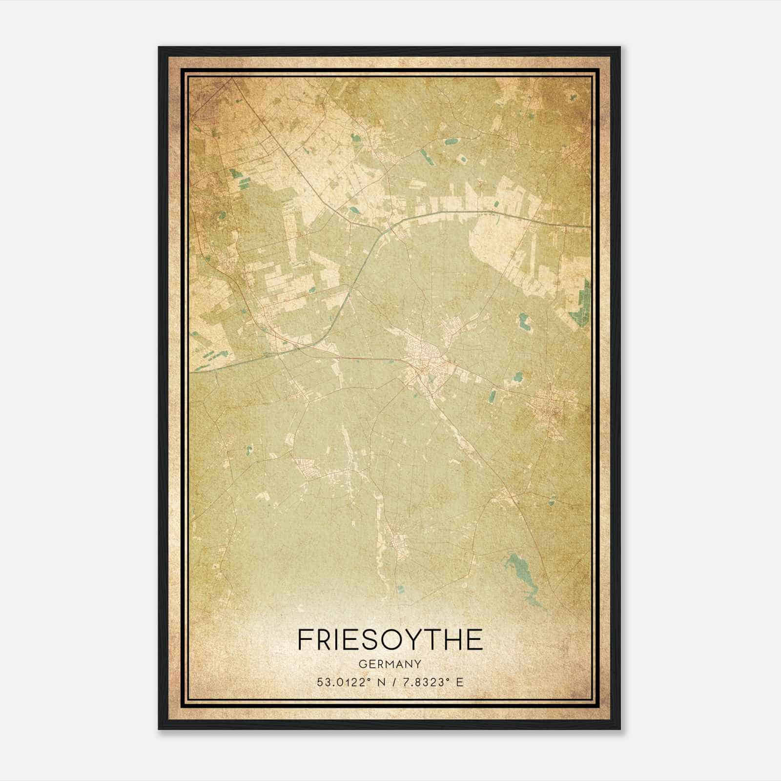 Vintage Friesoythe Germany Map Poster, Friesoythe City Road Wall Art Print