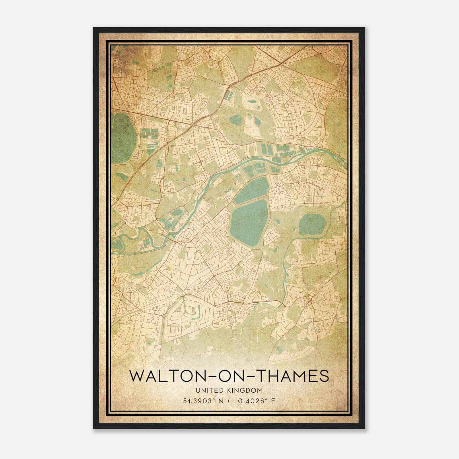 Vintage Walton upon Thames United Kingdom Map Poster, Walton upon Thames City Road Wall Art Print Vintage Walton upon Thames United Kingdom Map Poster, Walton upon Thames City Road Wall Art Print